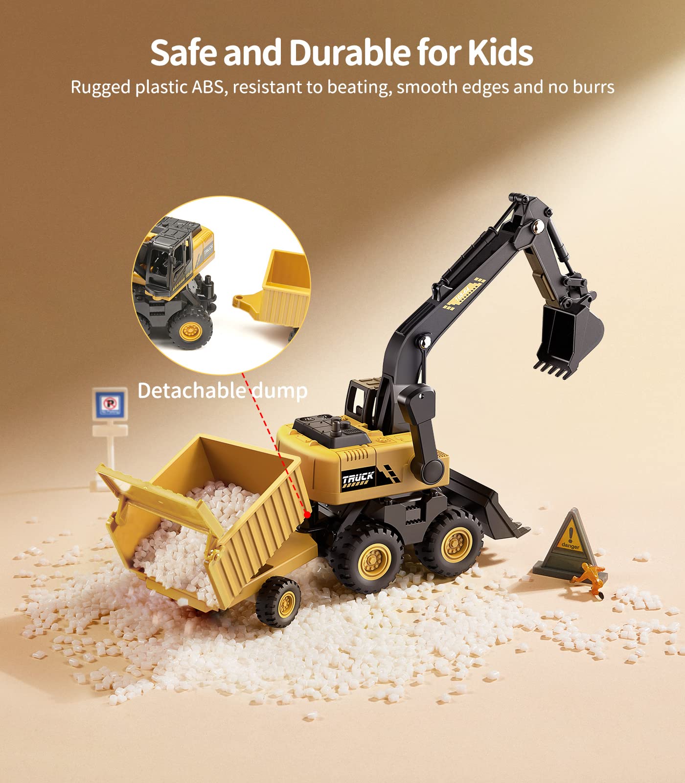 Geyiie Construction Crane Toy Trucks & Excavator Toys for Kids Ages 3-5 - Bulldozer Toys for Boys & Girls - Outdoor Play Construction Vehicle Set for Sandbox, Backyard & Pretend Play