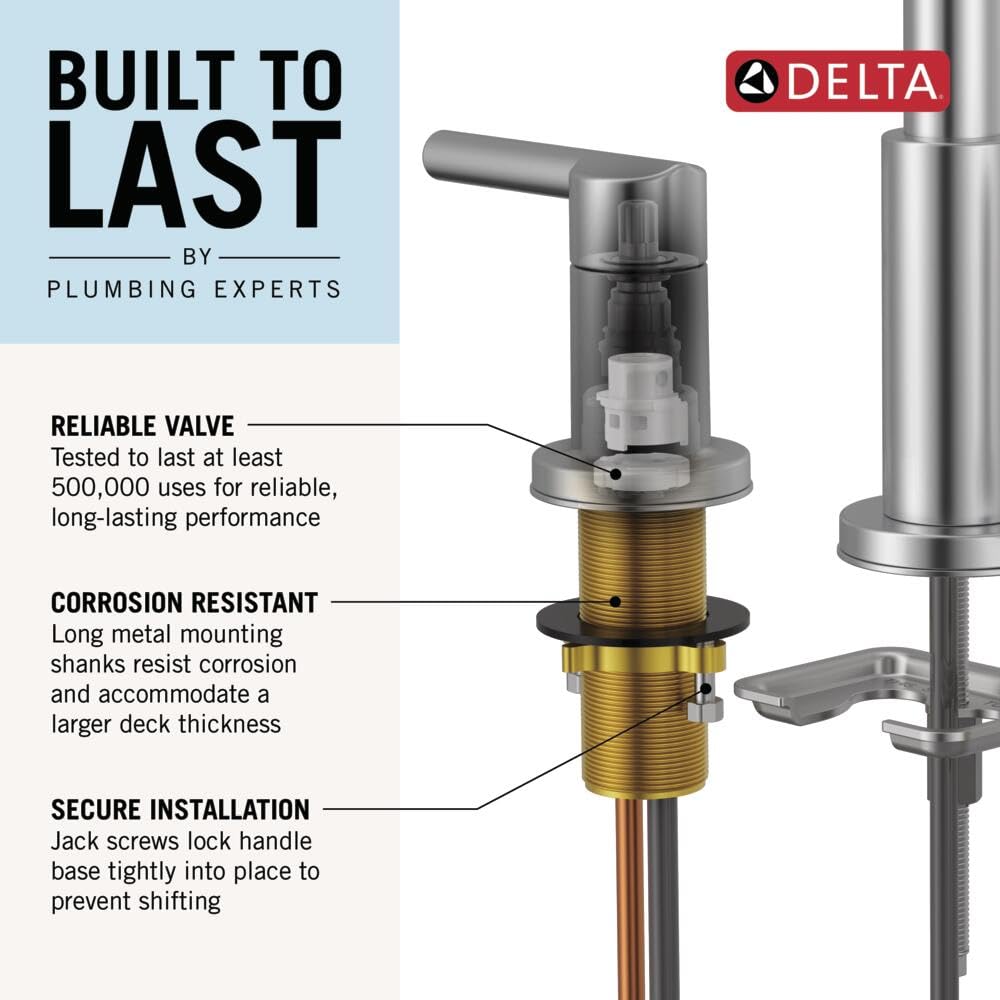 Delta Woodhurst Widespread Bathroom Faucet - 3 Hole Matte Black Bathroom Sink Faucet with 2 Handles & Push-Pop Drain - Modern Bathroom Faucet for Vanity Sinks (Model 3532LF-BLMPU) - Perfect for Master Bathrooms, Guest Baths & Powder Rooms