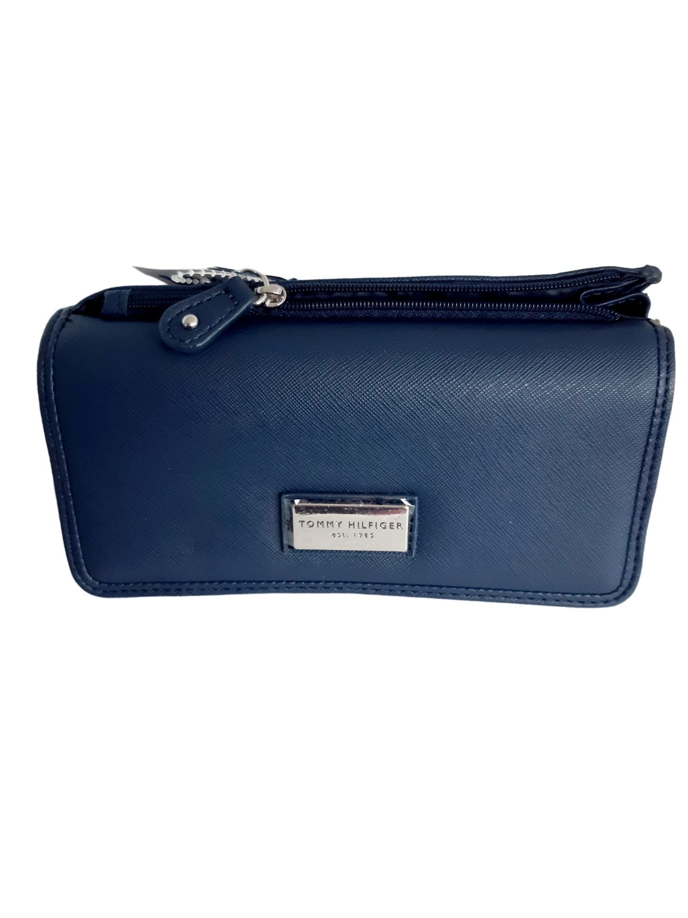 Tommy Hilfiger Men's Blue Zipper Wallet with Coin Pocket & Multiple Card Slots - RFID Protection for Passport, Vaccination Card & Travel Essentials | Stylish & Durable American Design for Everyday Use & Business Travel