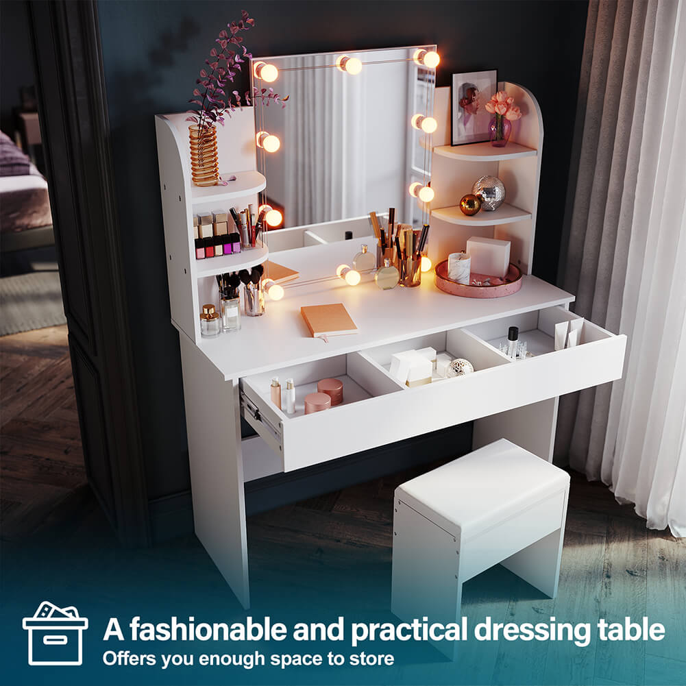 White Vanity Mirror with Lights - LED Dressing Table Mirror for Makeup, Bedroom Decor & Hollywood-Style Vanity Set (Ideal for Home Salon, Bridal Dressing Room & Beauty Studio)