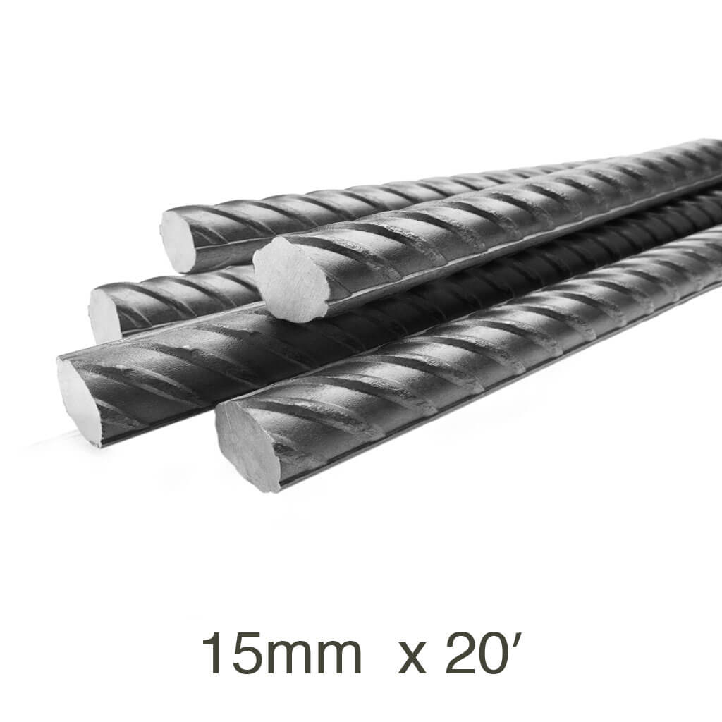 15mm x 20 ft. Black Steel Rebar - High Strength Construction Reinforcement Bars for Concrete Projects, Foundations, and Retaining Walls