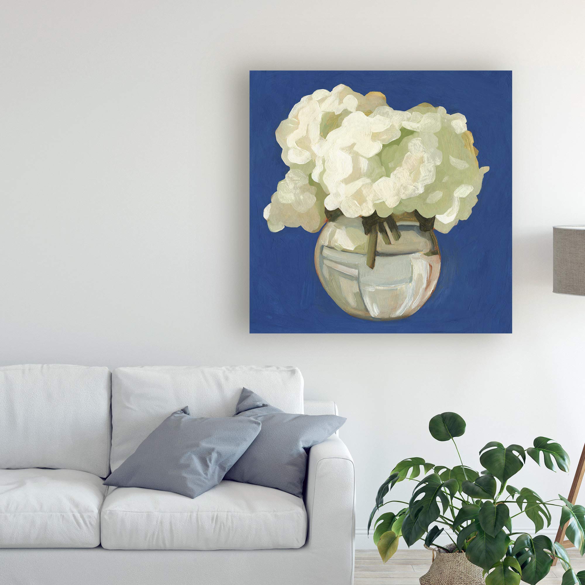 Emma Scarvey White Hydrangeas I 18x18 Floral Wall Art Print - Elegant Home Decor for Living Room, Bedroom & Office