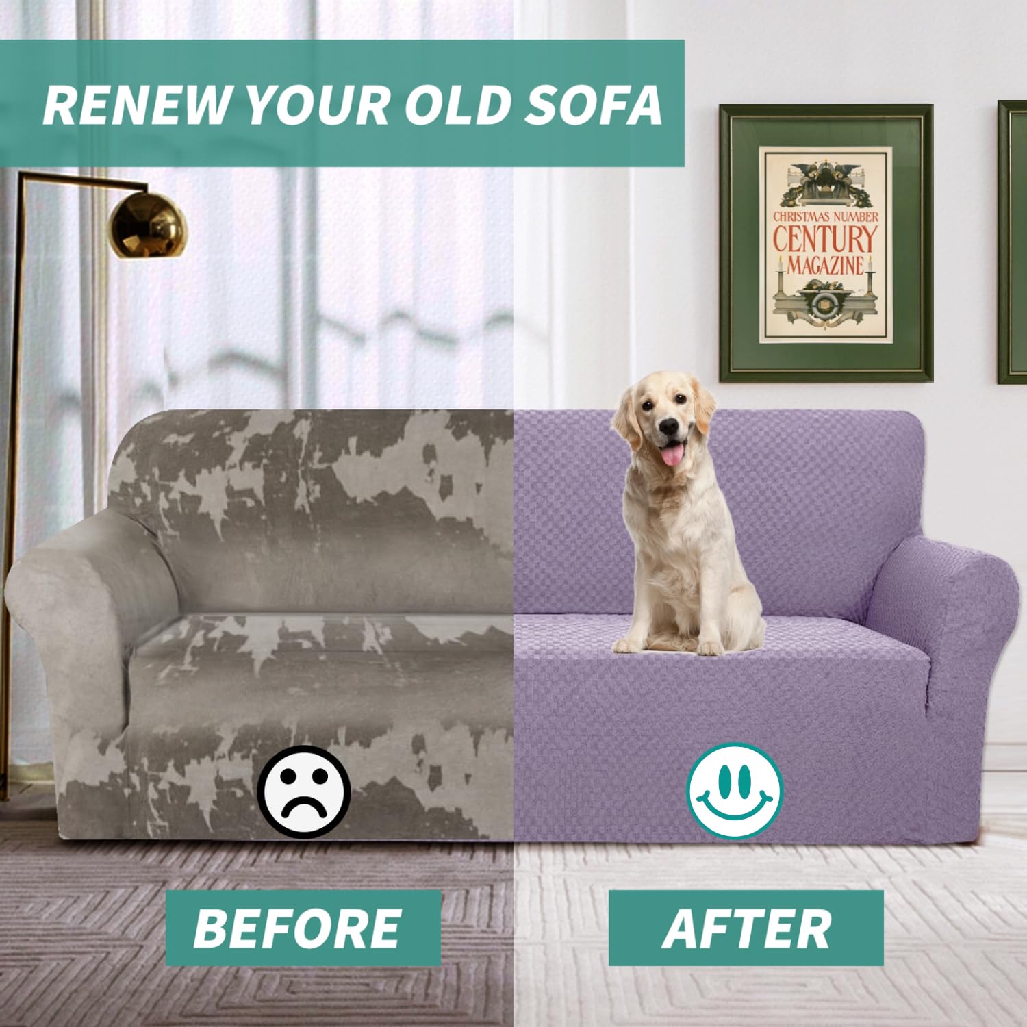 YEMYHOM Jacquard Stretch Sofa Cover for 2-Cushion Couch - Pet Proof, Non-Slip Elastic Loveseat Slipcover Furniture Protector (Medium, Light Purple) - Perfect for Living Room, Apartment & Pet Owners