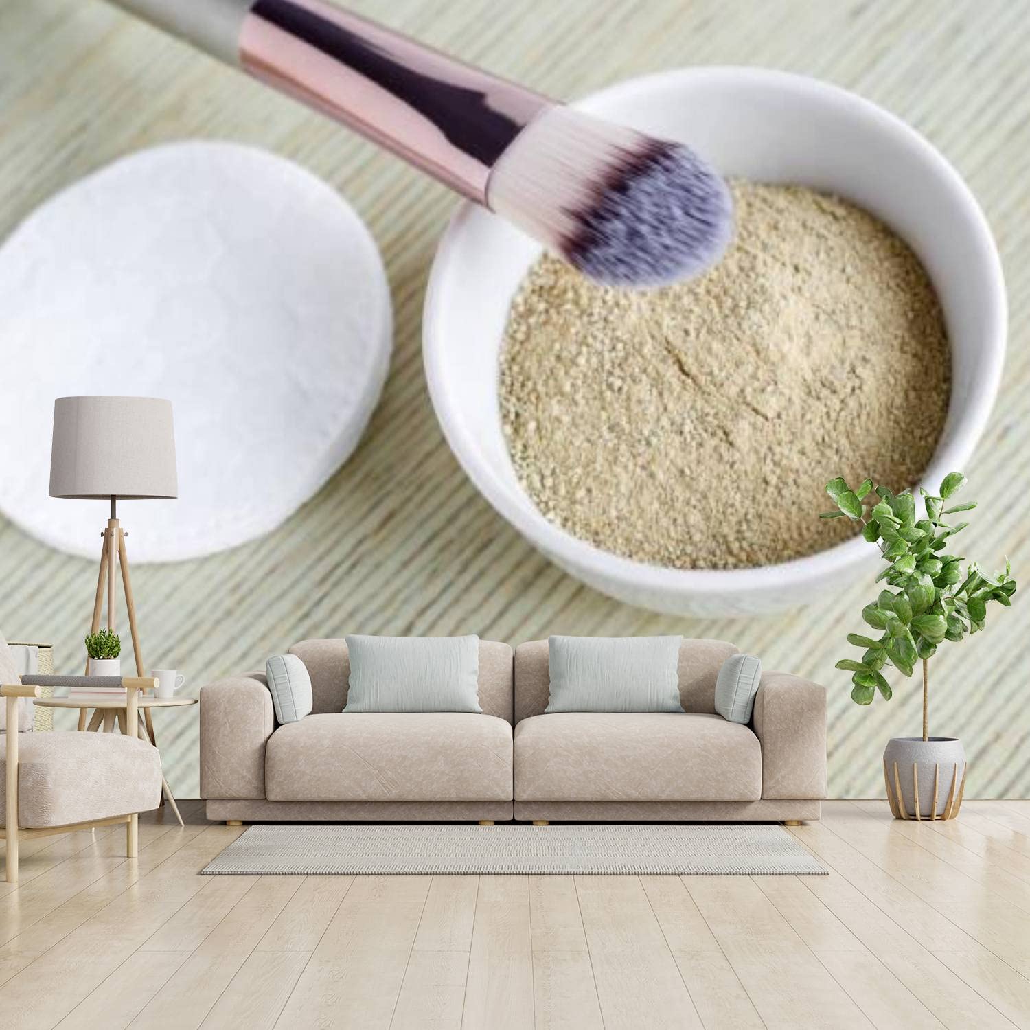 3D Removable Peel and Stick Wallpaper - Modern White Bowl Design with Bentonite Kaolin Clay Powder for DIY Beauty | Self-Adhesive Wall Decals for Living Room, Bedroom, Nursery & Home Office Decor
