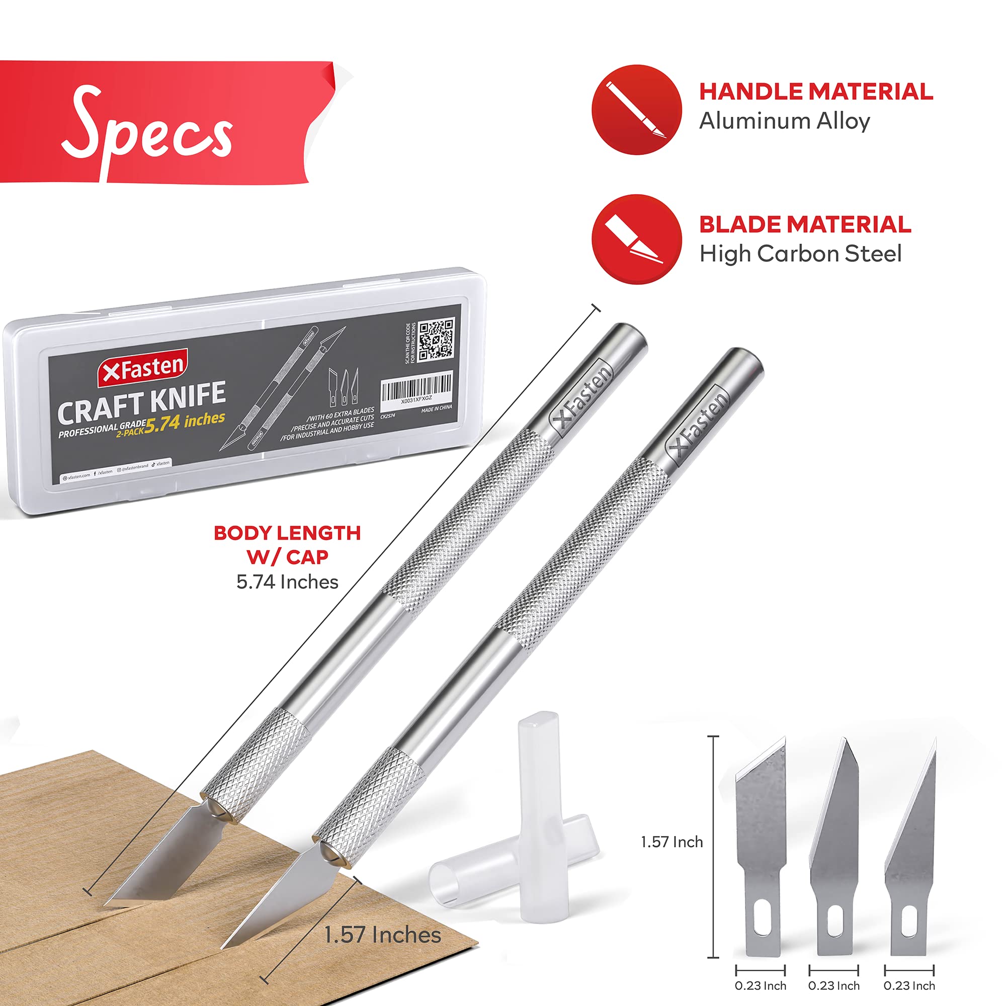 XFasten Precision Craft Knife Set - 2 Exacto Knives with 60 Blades | Professional Hobby Knife for Art, Model Making & DIY Projects | Perfect for Cutting Clay, Mats, Plastic, Paper & Craft Materials | Ideal for Artists, Scrapbooking & Home Improvement