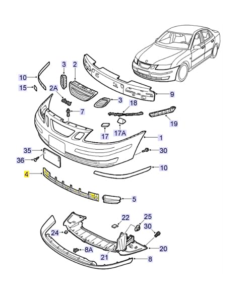 Saab Original 9-3 Front Lower Center Bumper Cover Grille - Center 12786008 Replacement Part for Saab 9-3 Models | Perfect for Car Restoration & Front Bumper Repair