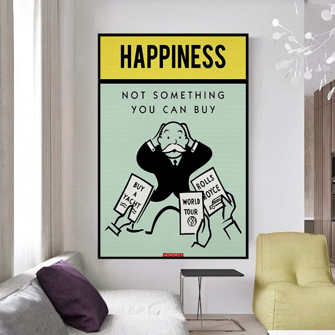 Alec Monopoly 'Can't Buy Happiness' Playing Card Canvas Wall Art - Perfect for Living Room, Bedroom & Office Decor
