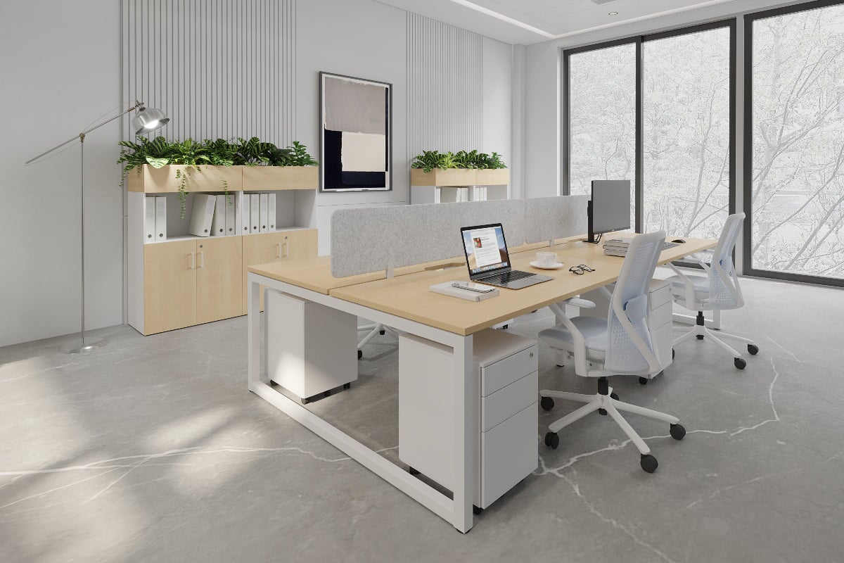 Quadro Loop Legs 4 Person Office Workstation - 1800L x 800W with Cable Management Scallop - Ideal for Collaborative Workspaces & Open Office Environments