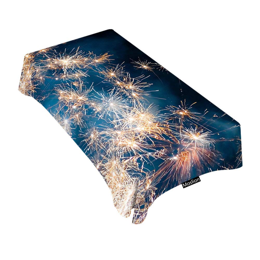 Moslion Fireworks Pattern Rectangular Tablecloth - 52x70 Inch Waterproof Dining Table Cover for Indoor/Outdoor Use - Perfect for Parties, BBQ, Picnic & Coffee Tables (Home Decor, Holiday Celebrations)