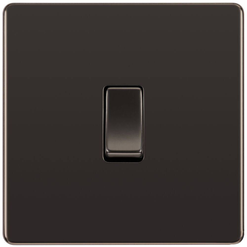 BG Nexus Screwless Black Nickel 1 Gang 2 Way Light Switch FBN12 - Modern Electrical Switch for Home & Office Lighting Control