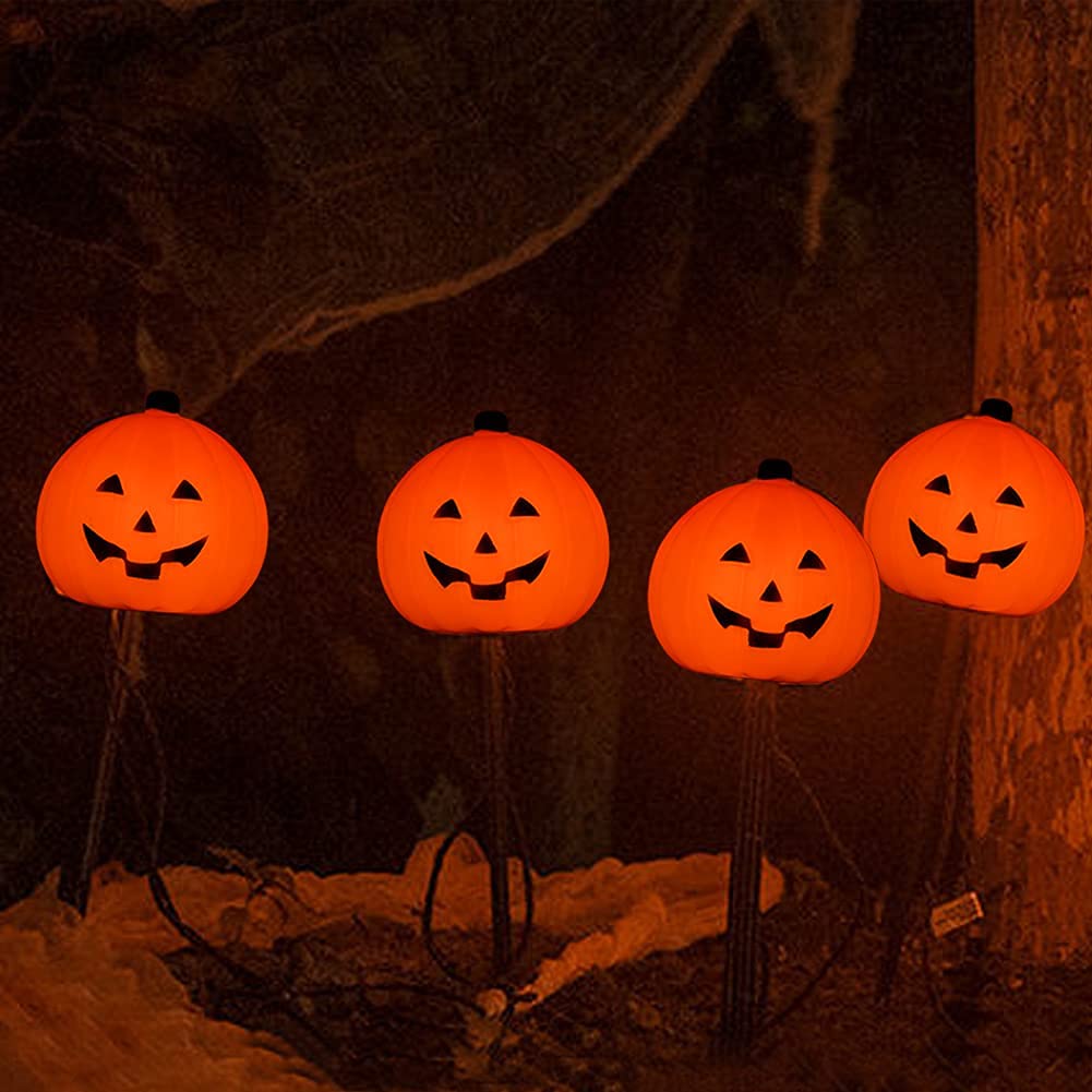 Halloween Pumpkin Pathway Stake Lights - 7 Ft Outdoor String Lights with 4 C7 Bulbs for Driveway, Garden & Walkway Decor | Waterproof Halloween Party Lighting for Yard, Porch & Holiday Decorations