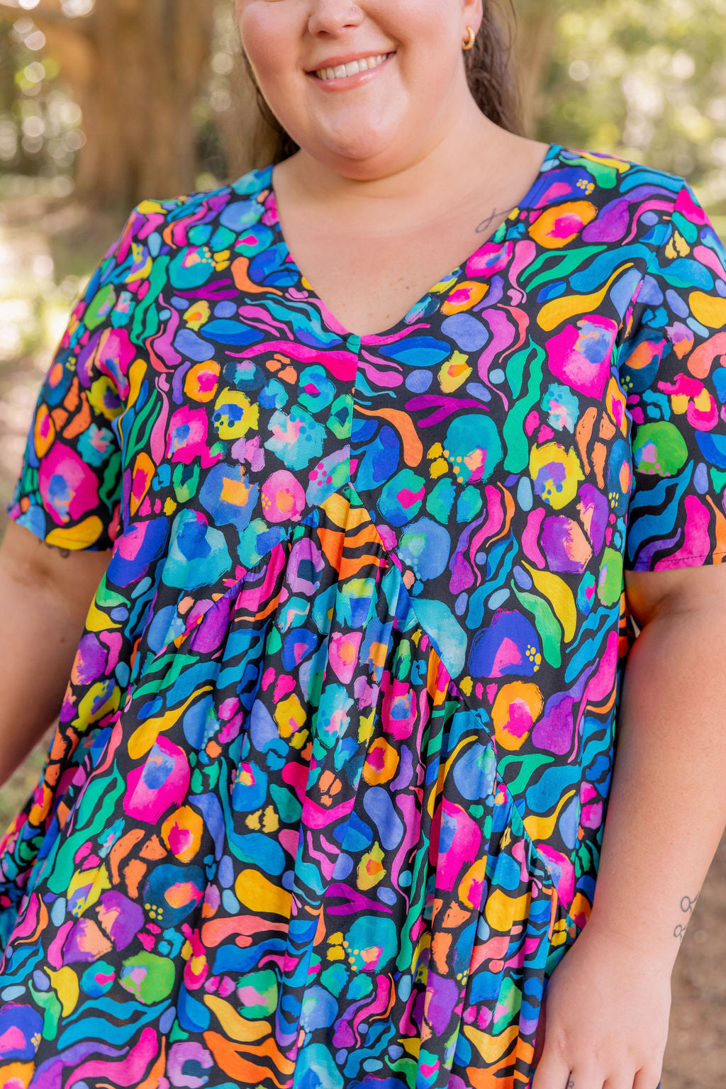 Kasey Rainbow Africa Print Peak Midi Dress - Floral Summer Dress for Women, Perfect for Beach Vacations & Casual Outings