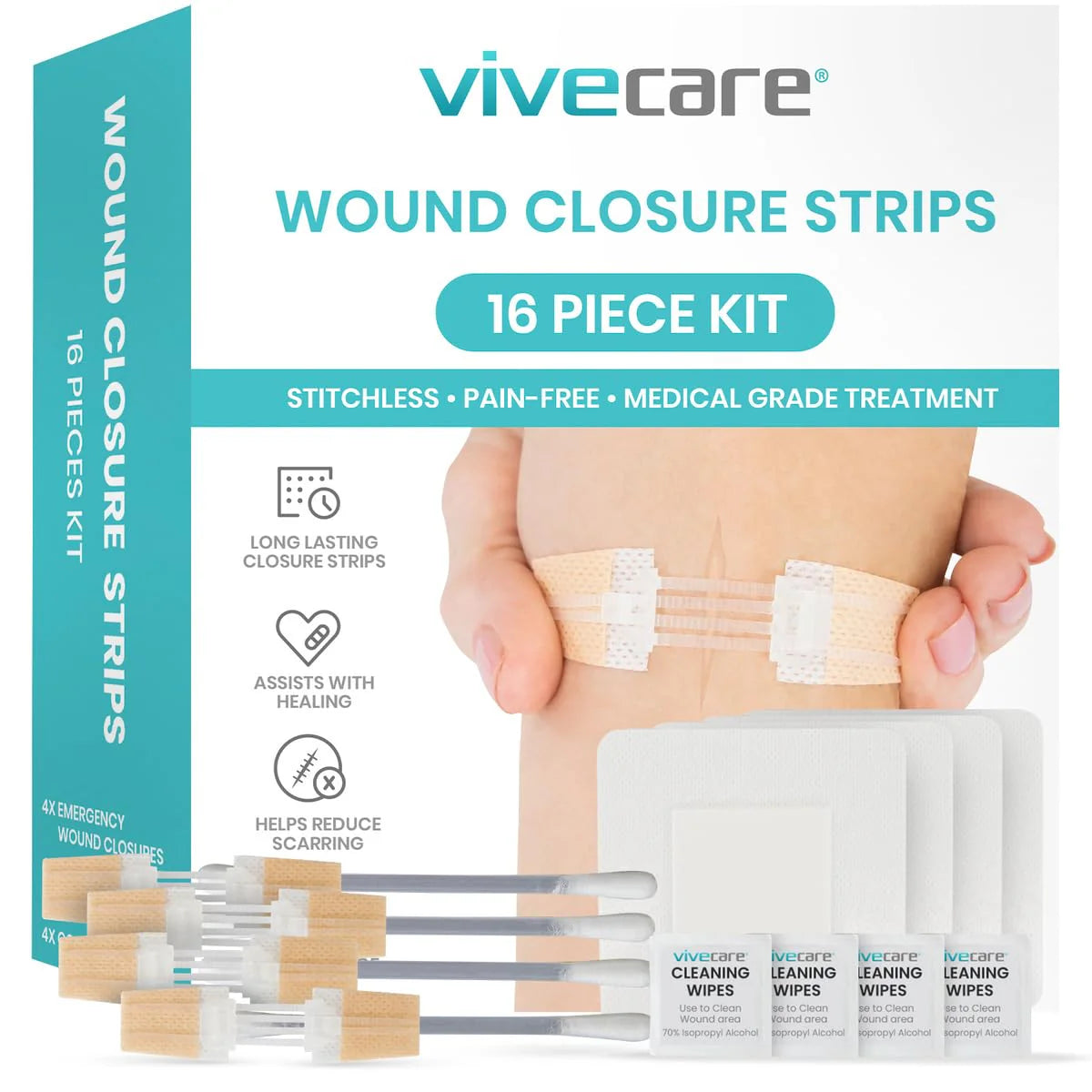 Vive Wound Closure Kit - Sterile Medical Suture Kit for First Aid, Emergency & Surgical Use - Perfect for Hospitals, Clinics & Home First Aid Kits