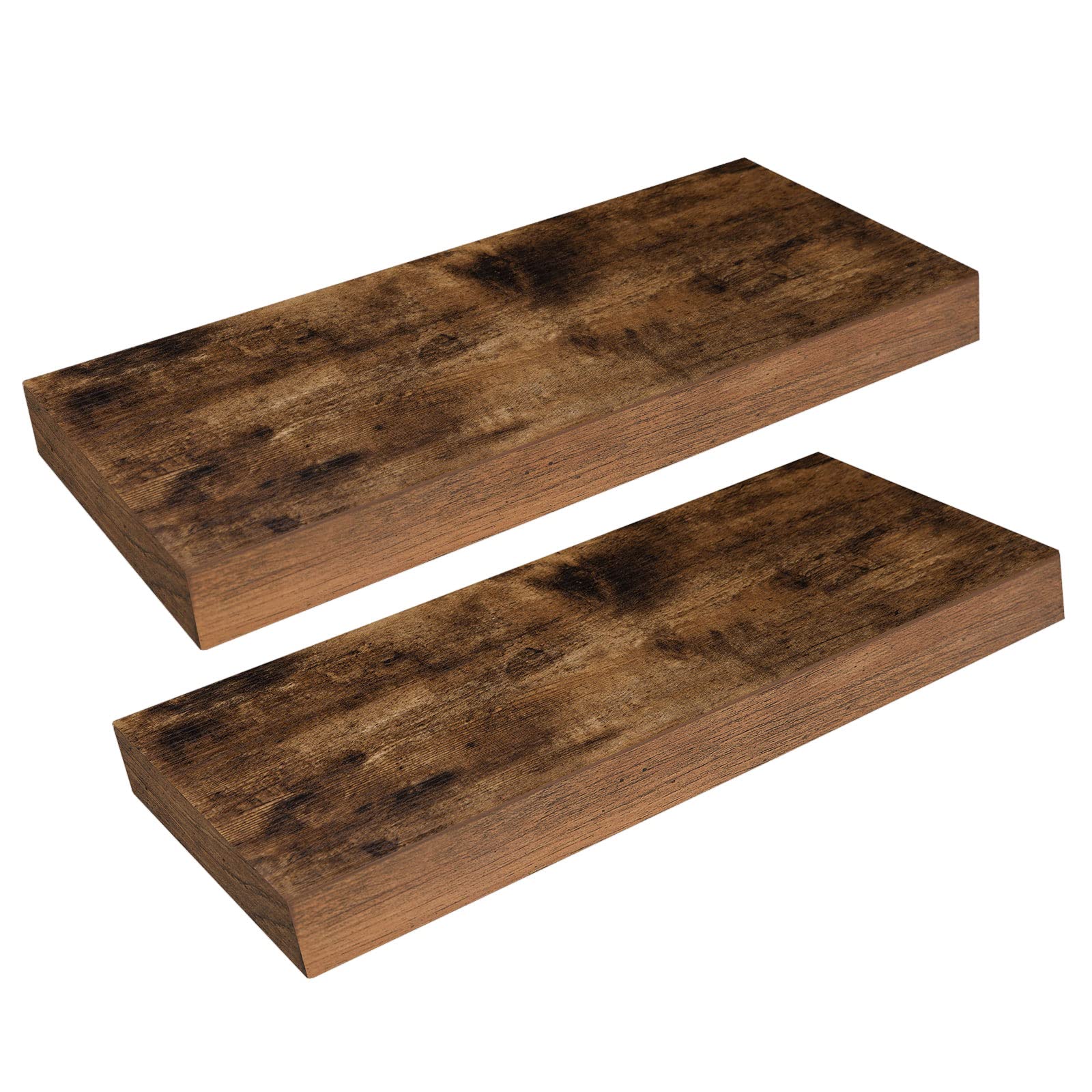 HOOBRO 2-Pack 15.7 Inch Floating Wall Shelves with Invisible Brackets - Rustic Brown Wooden Shelves for Bathroom, Bedroom, Kitchen Decor - Perfect for Home Office Storage & Displaying Photos, Plants, Books (Model BF40BJ01)
