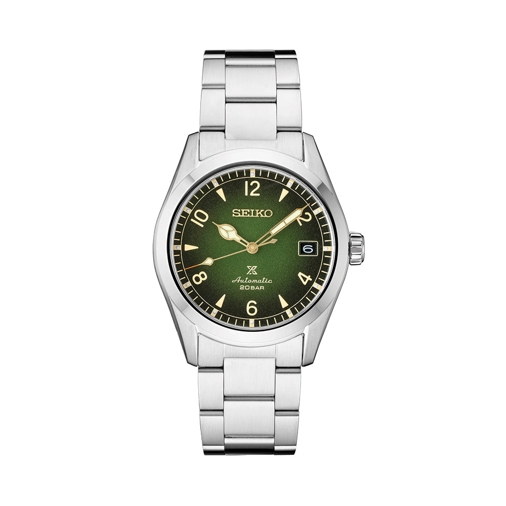 Seiko SPB155 Prospex Land 38mm Automatic Green Dial Men's Watch with Stainless Steel Bracelet - Perfect for Outdoor Adventures, Hiking, and Everyday Wear