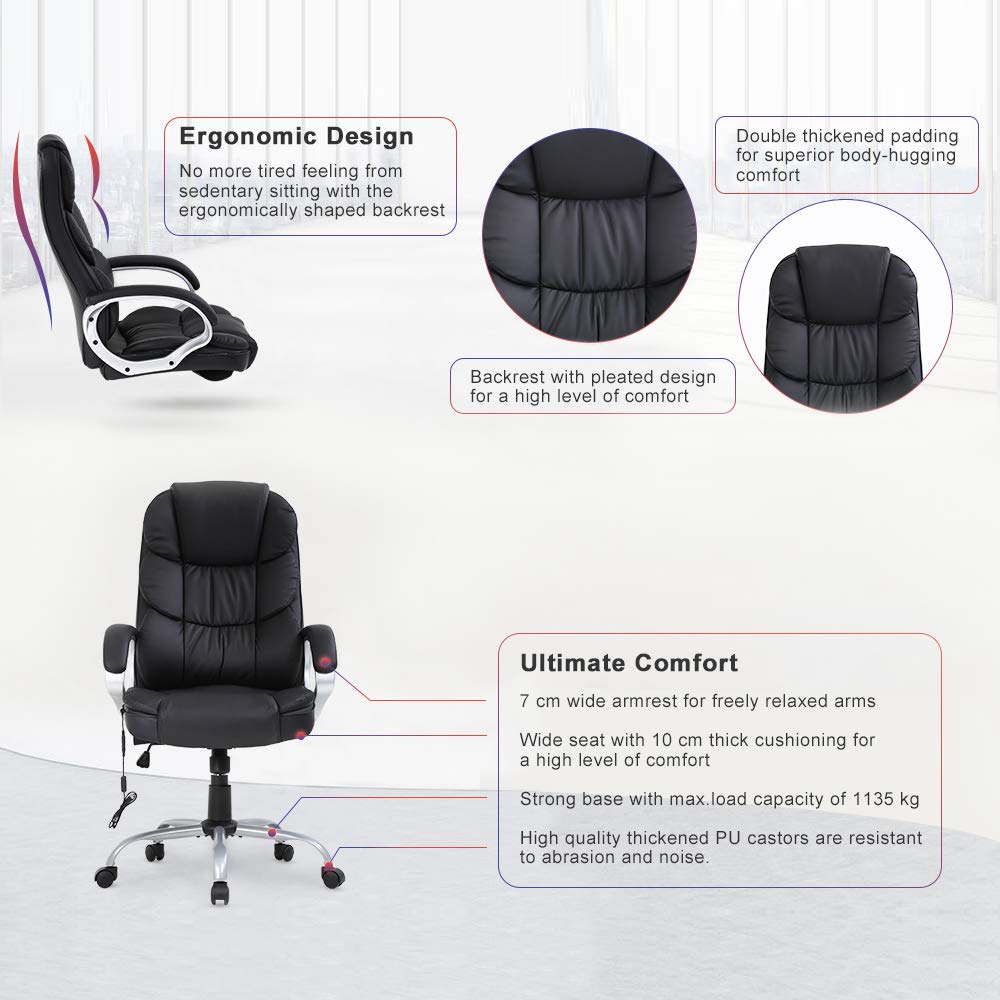 Ergonomic Office Chair with Lumbar Support & Headrest - High Back Executive Desk Chair, Adjustable Height & Swivel Rolling Computer Chair for Men & Women - Perfect for Home Office, Gaming & Workspaces - Black