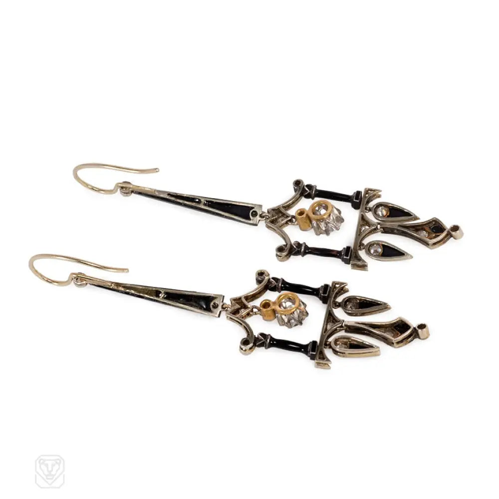 Art Deco Onyx, Diamond & Enamel Earrings - Vintage Style Jewelry for Women - Perfect for Weddings, Parties & Special Occasions