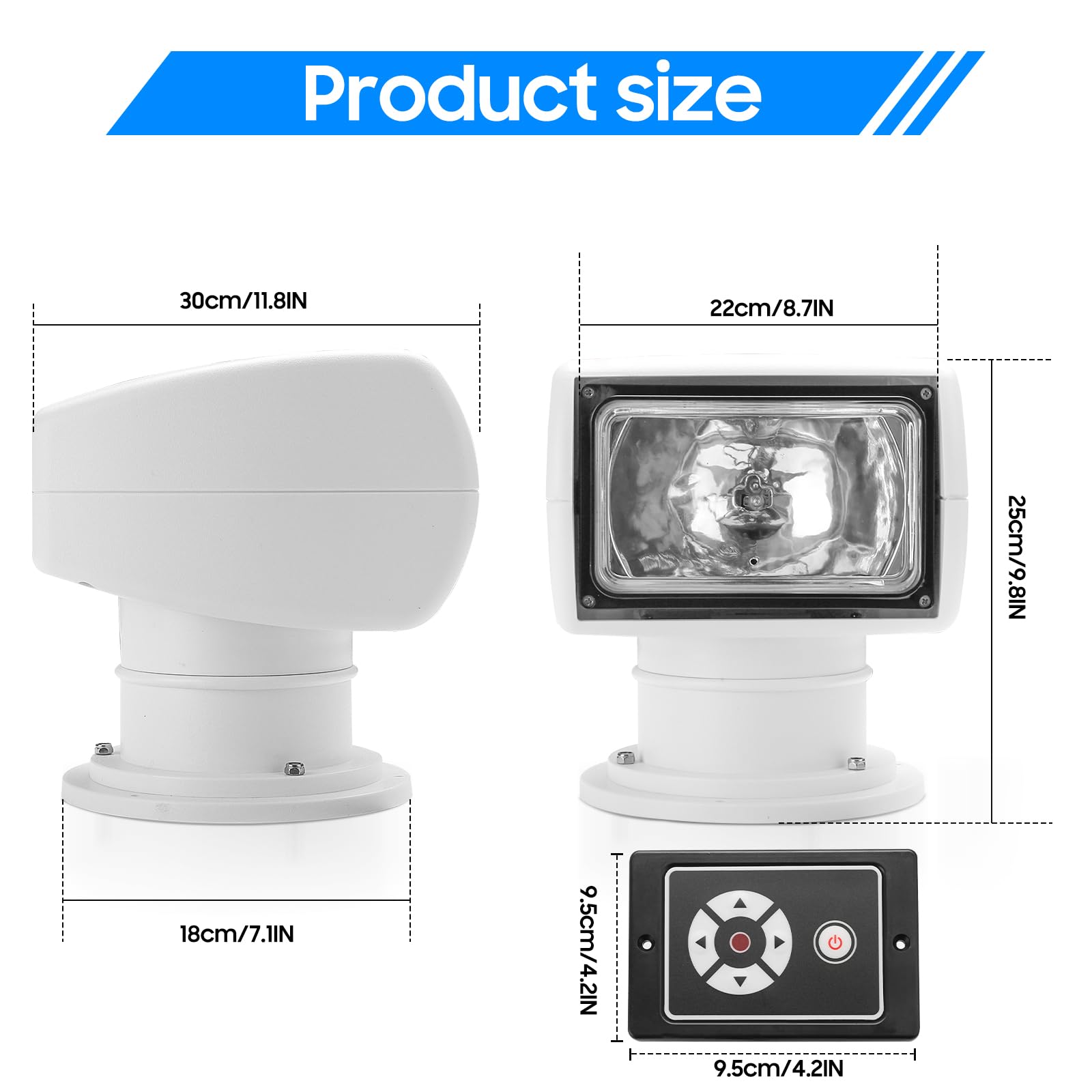 100W Remote Control Spotlight for Boat & Truck – 360° Rotating Marine Searchlight with Halogen Bulb, DC12V Waterproof - Perfect for Night Fishing, Off-Roading & Emergency Lighting
