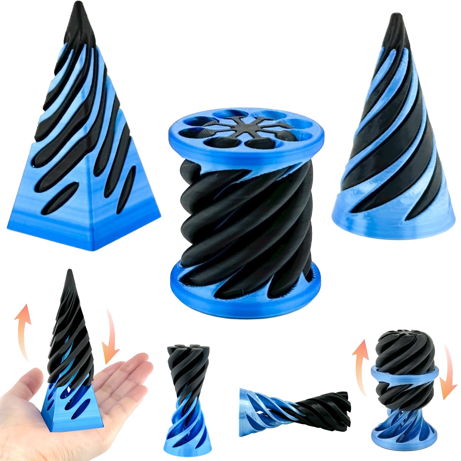 3 Packs Impossible Cone Fidget Toys - Spiral Cone, Pyramid Passthrough & 3D Printed Vortex Thread Illusion Toys for Stress Relief - Mini Desktop Decor Gifts for Anxiety, ADHD & Office Relaxation (Great for Focus, Meditation and Sensory Play)