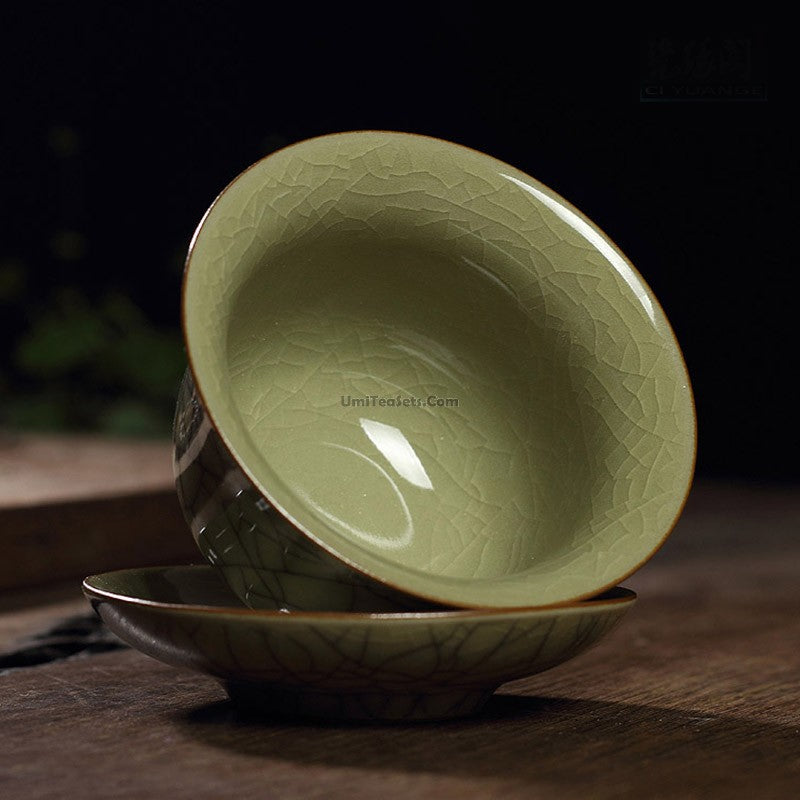 Premium Longquan Celadon Gaiwan Tea Set - Traditional Chinese Porcelain Lidded Cup for Green Tea, Oolong & Pu-erh - Perfect for Tea Ceremonies, Meditation & Zen Decor