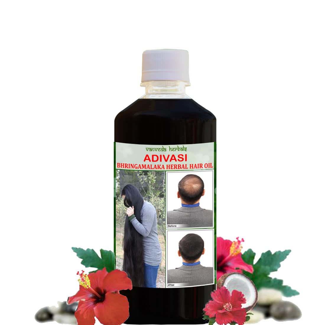 Adivasi Bhringamalaka Herbal Hair Oil 250ml - 100% Pure Ayurvedic Treatment for Long, Shiny & Strong Hair | Natural Hair Growth Solution for Dry Scalp, Split Ends & Hair Fall | Perfect for Daily Hair Care & Massage
