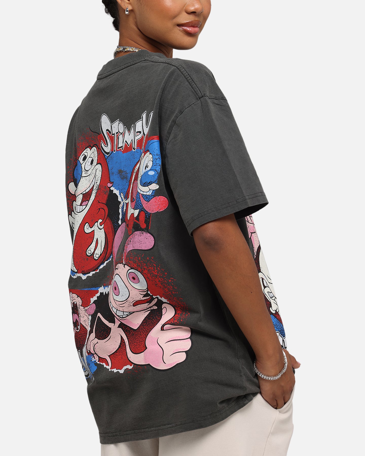 Vintage Nickelodeon Ren & Stimpy Graphic T-Shirt - Black Distressed Heavy Cotton Tee for Men & Women - Perfect for Casual Wear, Cosplay & 90s Cartoon Fans