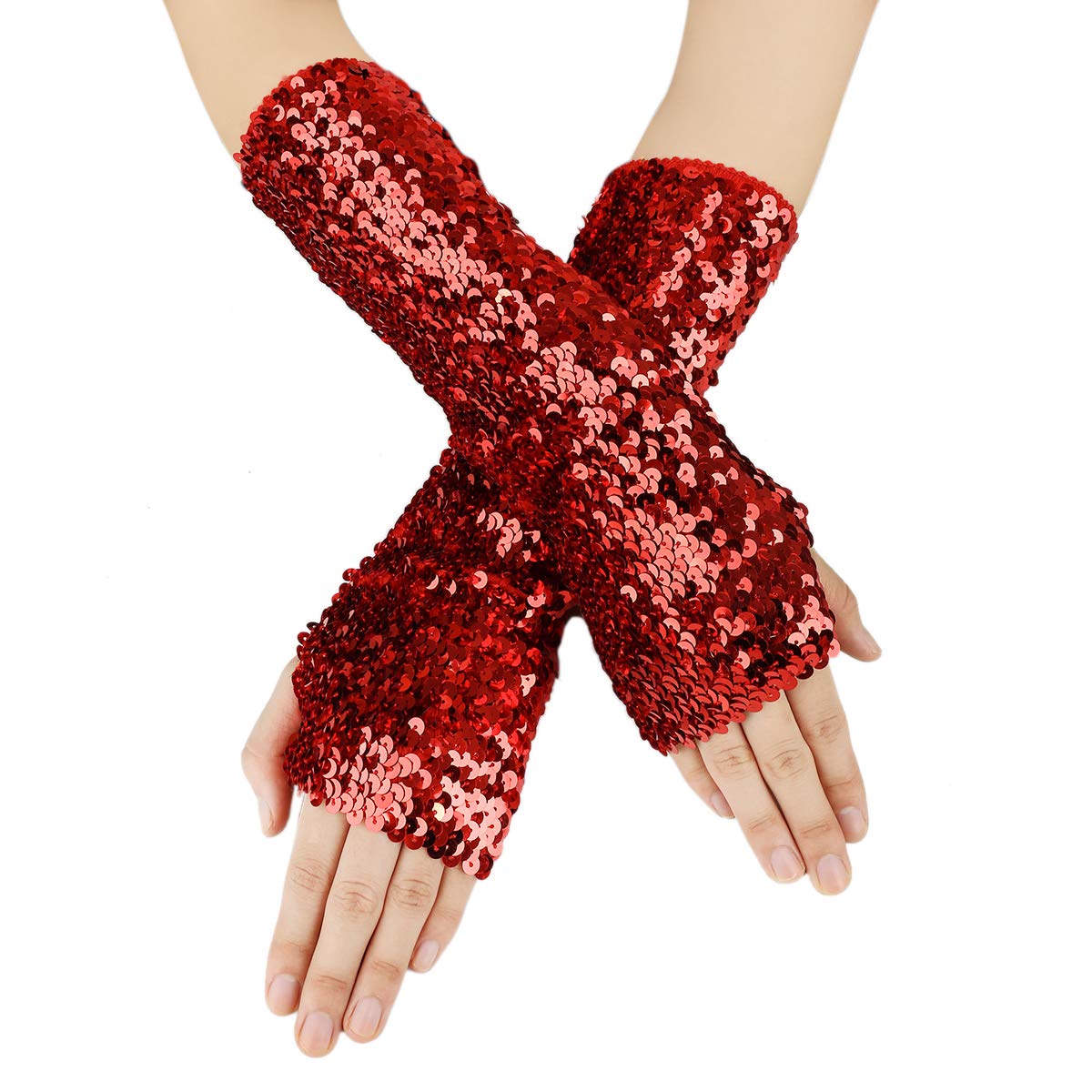 JISEN Shiny Sequins Arm Warmers - Stretchy Fingerless Gloves for Women, Long Sleeve Cover Ups, Perfect for Dance Performances, Cosplay, Winter Fashion & Cold Weather Protection