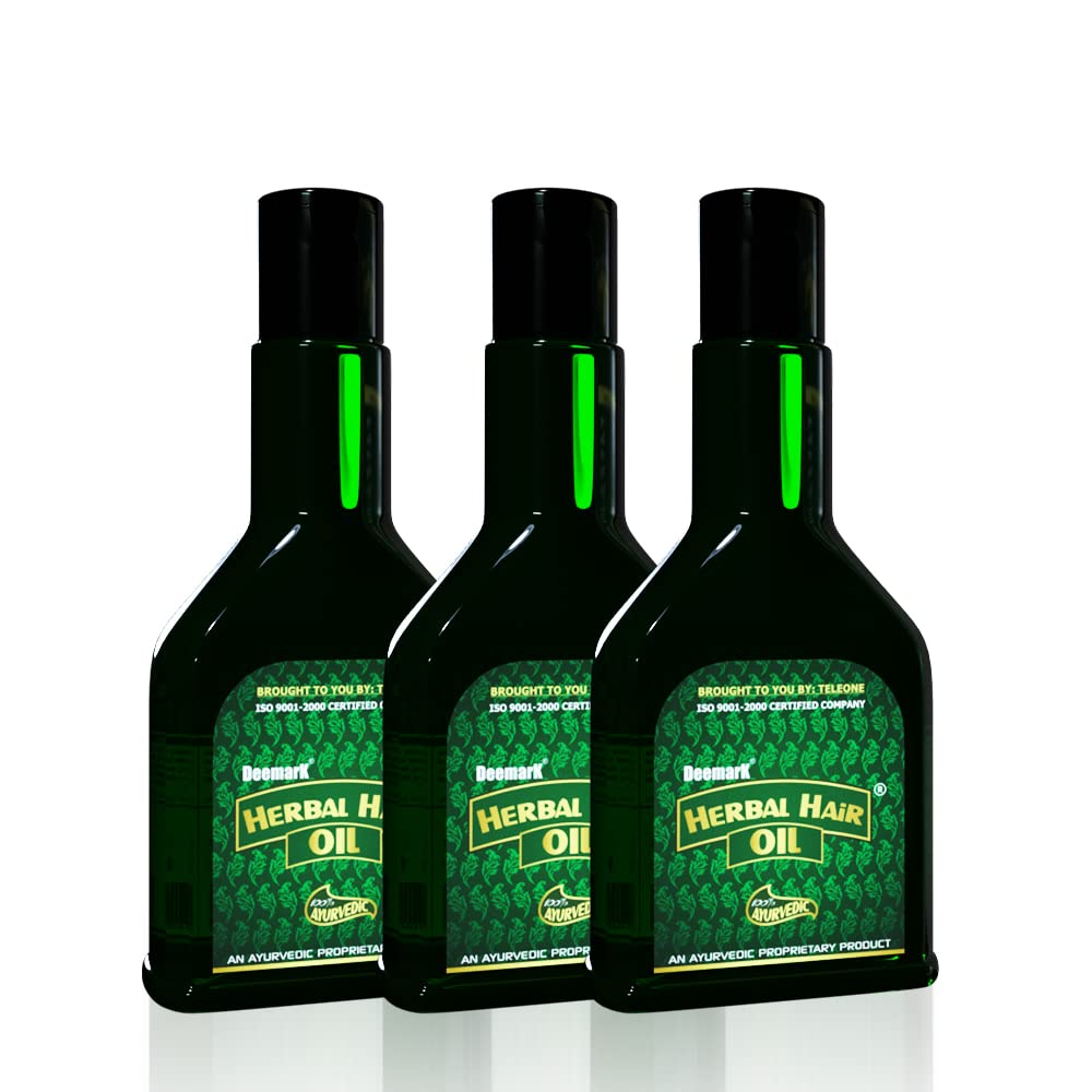 Deemark 100% Ayurvedic Herbal Hair Oil for Women & Men - Reduces Hair Fall, Promotes Hair Growth & Strengthens Hair - Natural Ayurvedic Treatment for Thinning Hair - Pack of 3 (Perfect for Daily Scalp Massage & Hair Care Routine)