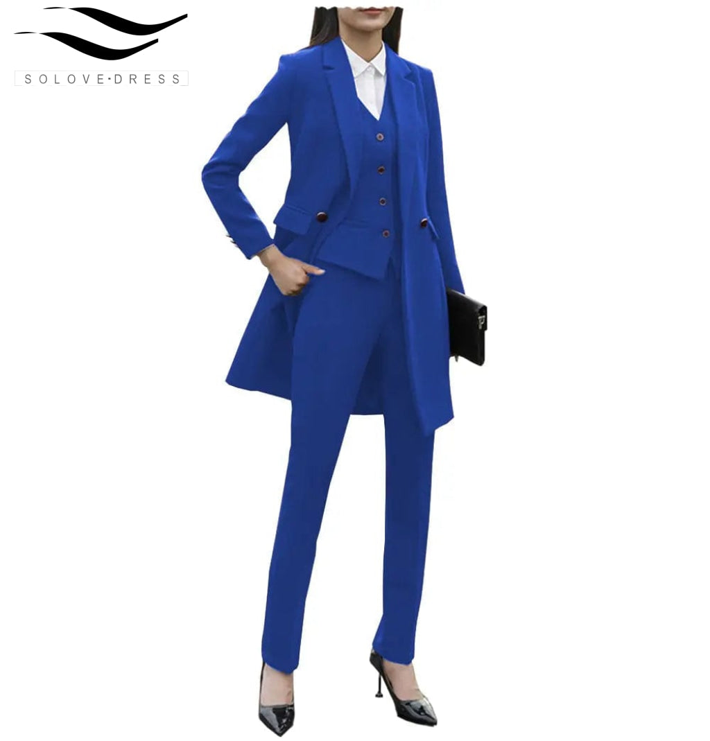 Professional Women's 3-Piece Business Suit Set - Blazer, Vest & Pants with Flat Notch Lapel | Office Wear, Job Interviews & Corporate Events