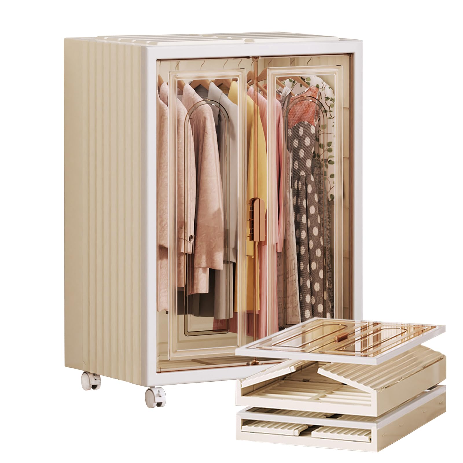 Portable Foldable Wardrobe Closet with Wheels - Kids Clothes Organizer & Plastic Storage Cabinet for Bedroom, Nursery, or Cubby - Space-Saving White Wardrobe (1 Grid) - Perfect for Small Spaces, Dorm Rooms & Kids' Bedroom Organization