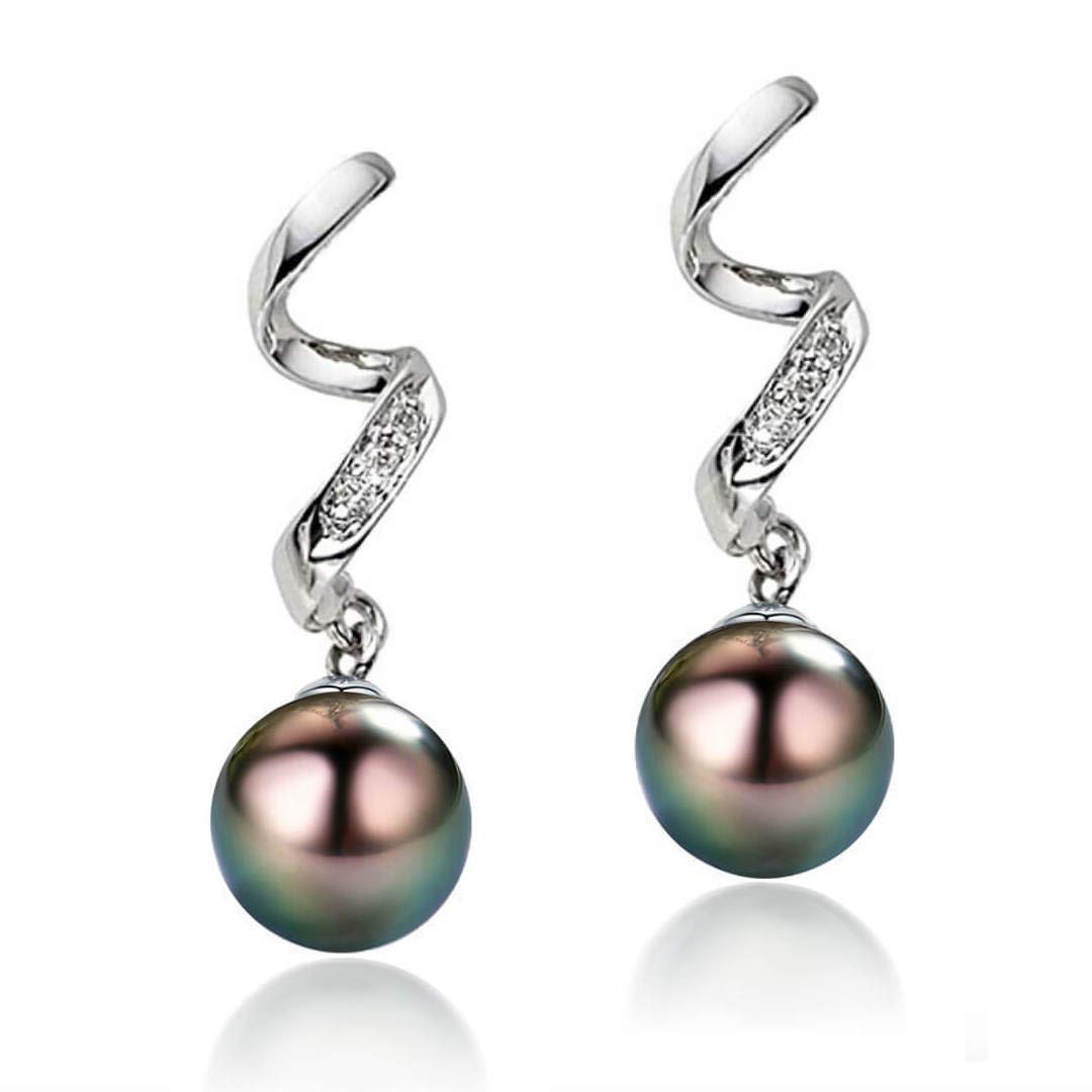 AAA Quality Genuine 8.5-9.5mm Tahitian Black Pearl Drop Earrings for Women - Elegant Dangle Jewelry Gift for Birthday & Anniversary - Perfect for Weddings, Parties & Special Occasions