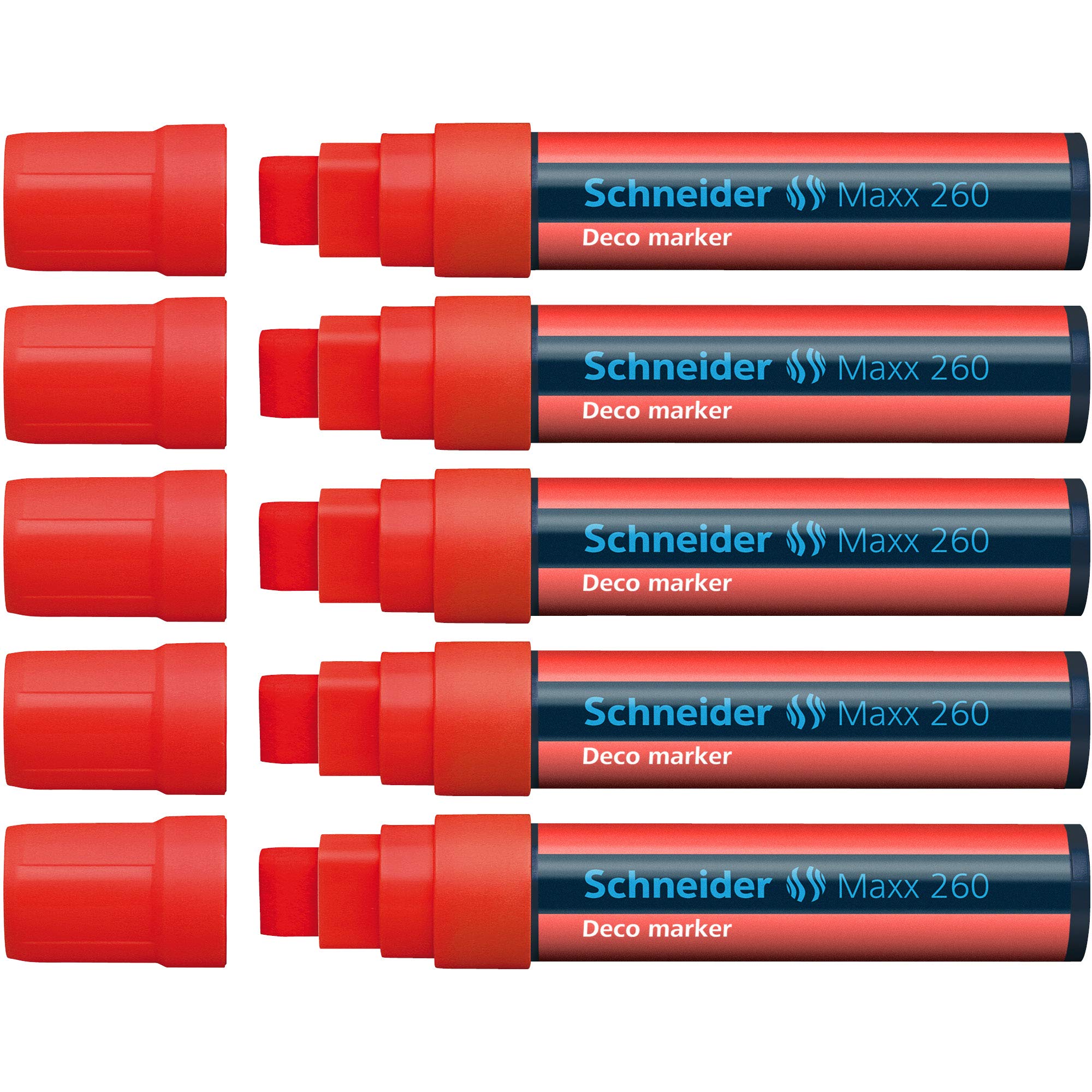 Schneider Maxx 260 Premium Chalk Markers - Pack of 5 Vibrant Red Liquid Chalk Pens for Whiteboards, Glass, Windows & Signs - Ideal for Restaurants, Classrooms, Offices & Retail Displays