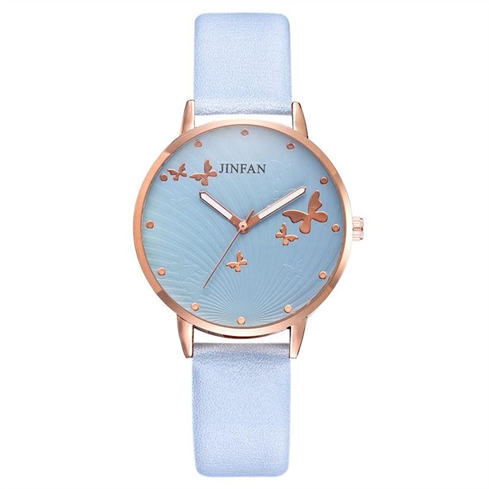 OWZSAN Elegant Butterfly Dial Ladies Watch - Women's Fashion Luxury Dress Watch, Casual Quartz Leather Band, Sky Blue | Perfect for Office, Party & Everyday Wear