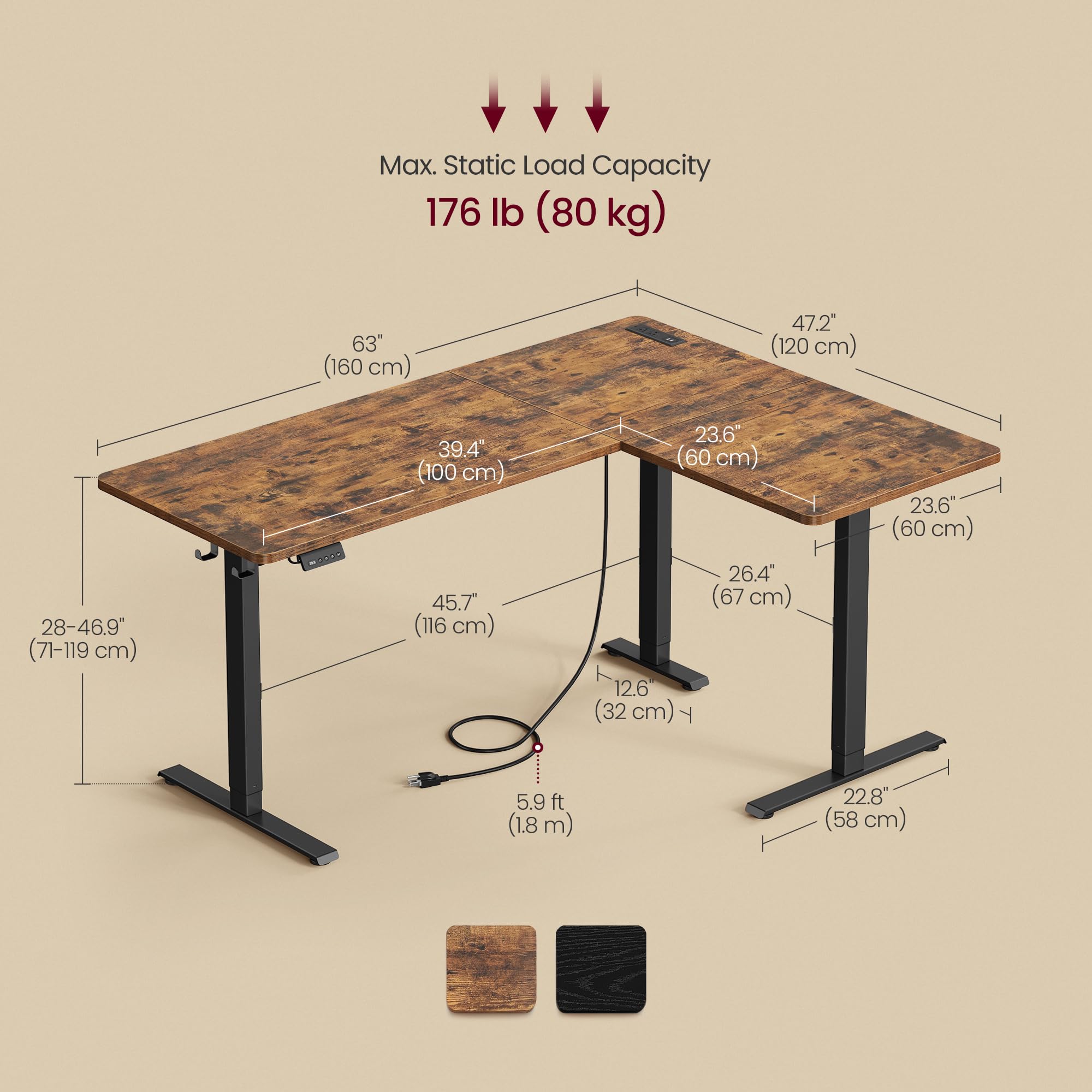 VASAGLE L-Shaped Electric Standing Desk 63