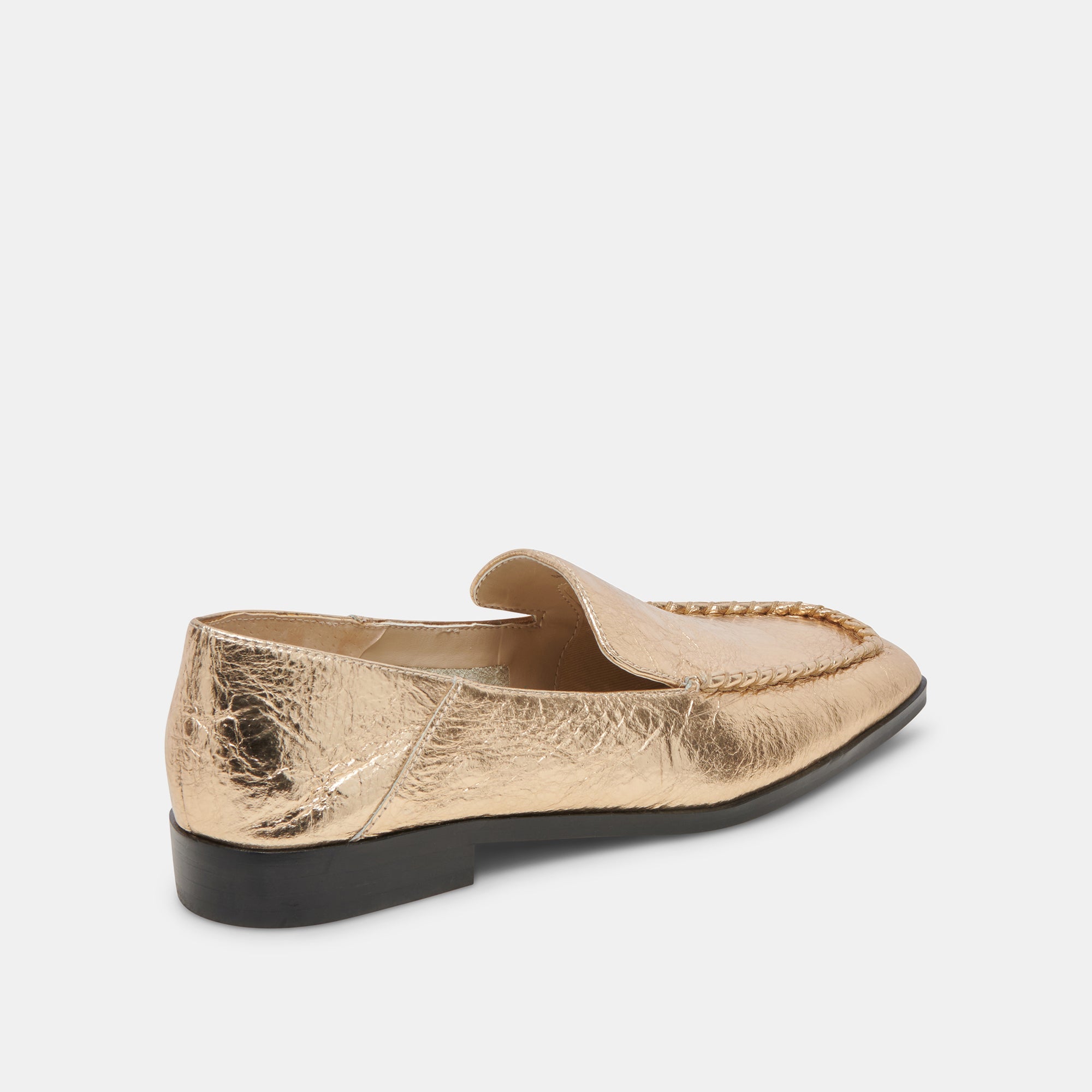 BENY Women's Flats Gold Distressed Leather Loafers - Comfortable Slip-On Shoes for Casual Wear & Office Outfits