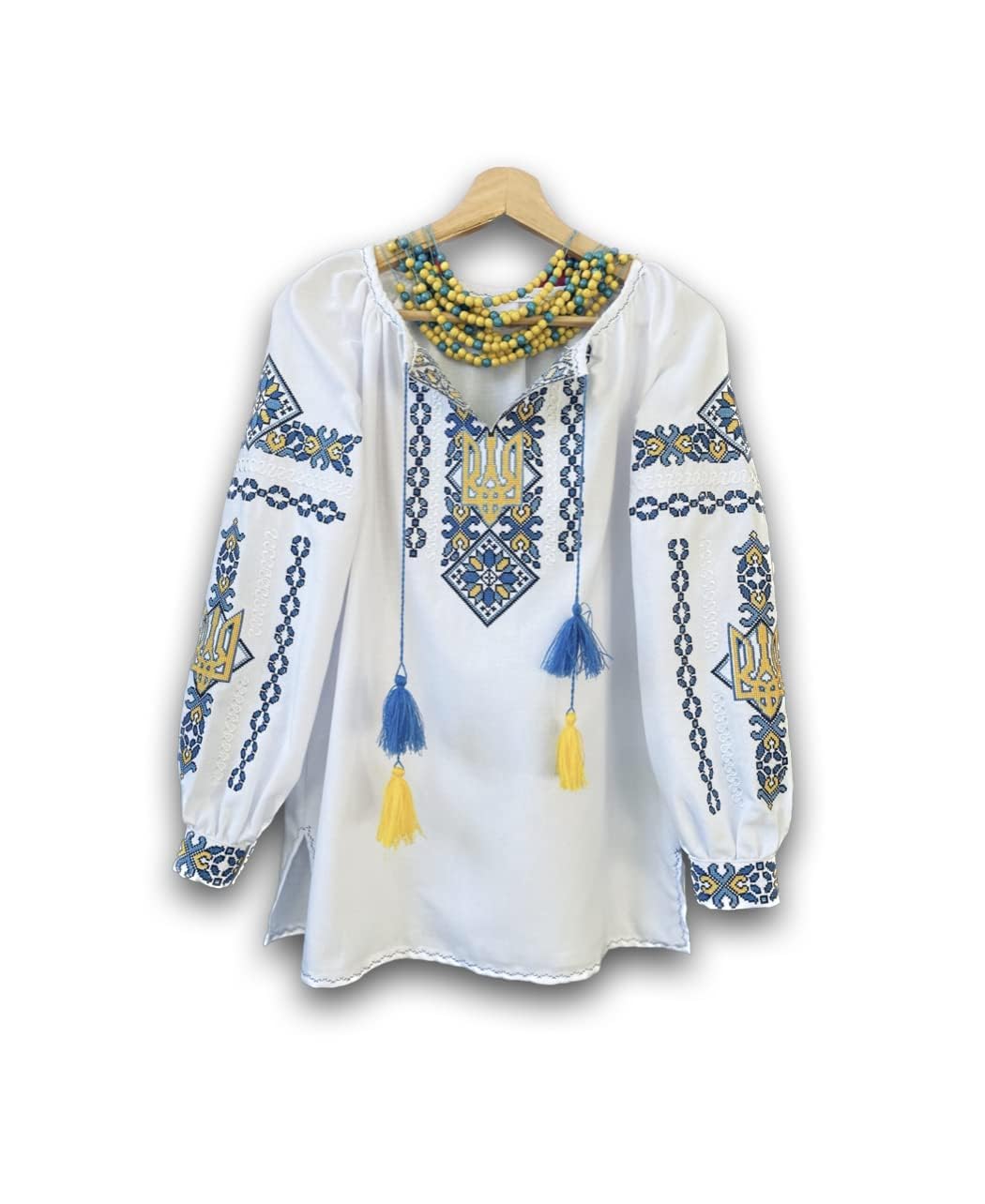 Authentic Ukrainian Vyshyvanka Embroidered Shirt for Men & Women | Yellow & Blue Traditional Trident Design | Unisex Folk Costume | Family Matching Outfits | Sizes XXS-7XL | Perfect for Cultural Events, Festivals & Ethnic Fashion