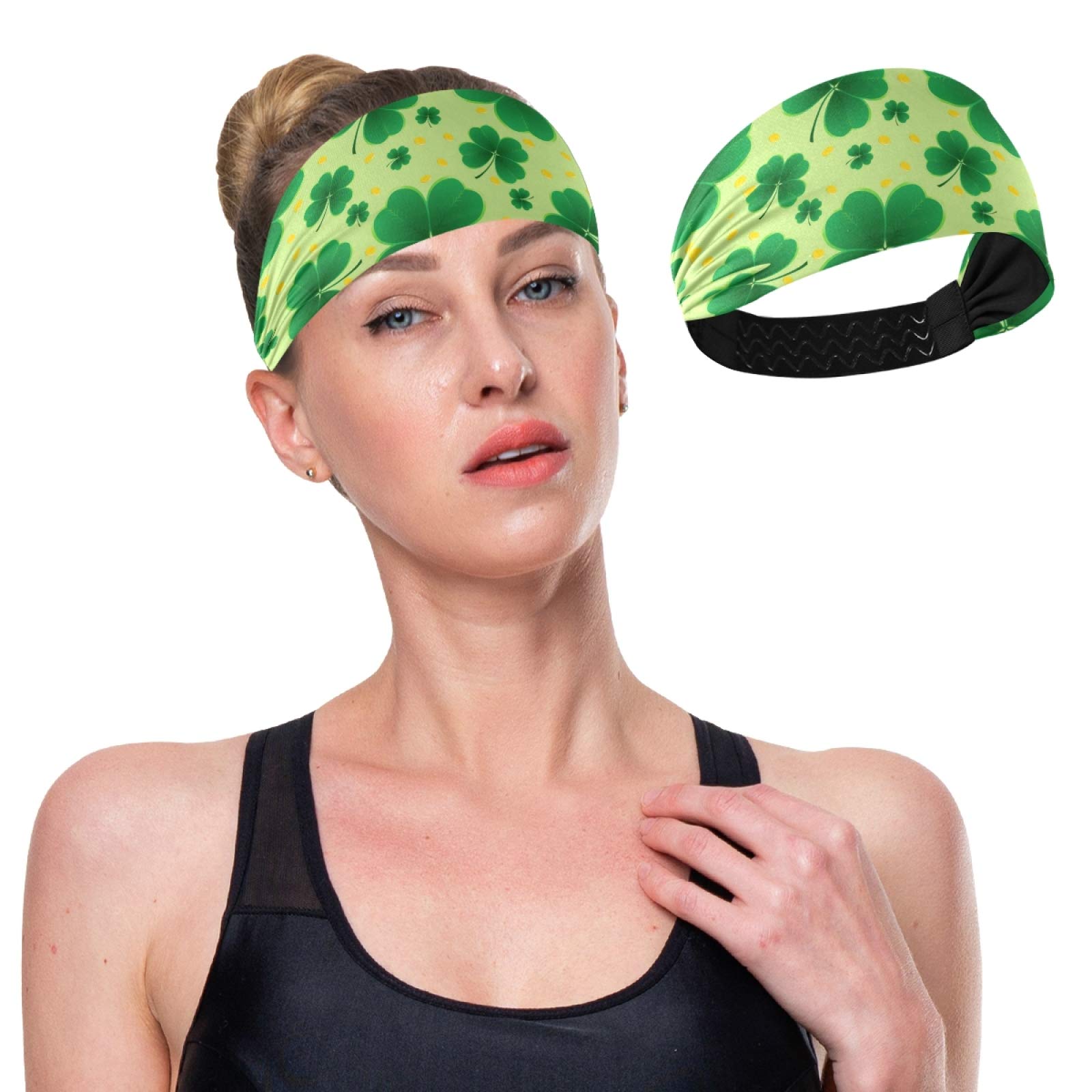 Women's Sports Headbands - St. Patrick's Day Shamrock Clover Design, Breathable & Quick-Dry Elastic Hair Bands for Running, Yoga, Workouts & Fitness Activities
