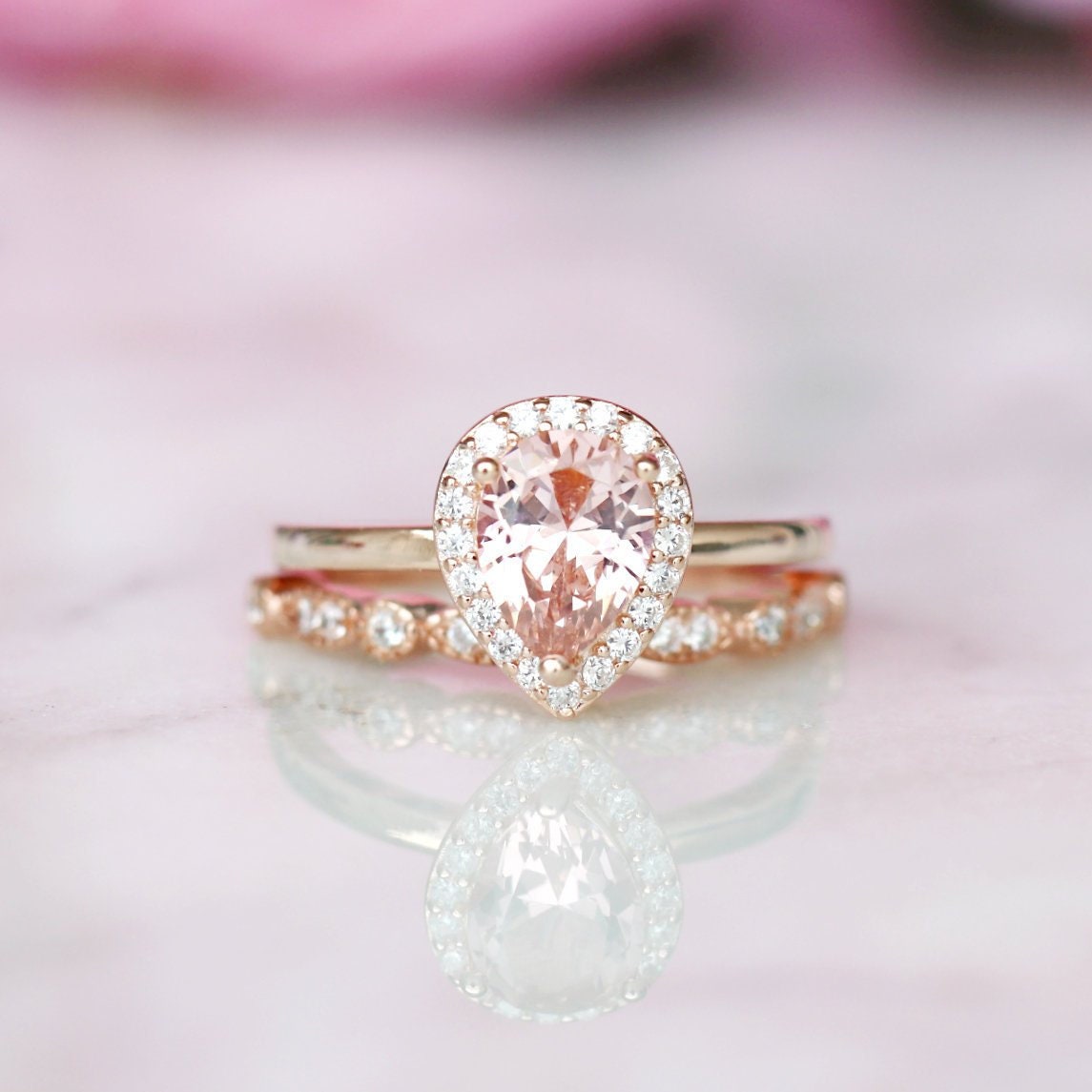 14K Rose Gold Vermeil Camila Morganite Ring – Elegant Jewelry for Women, Perfect for Weddings, Anniversaries & Special Occasions