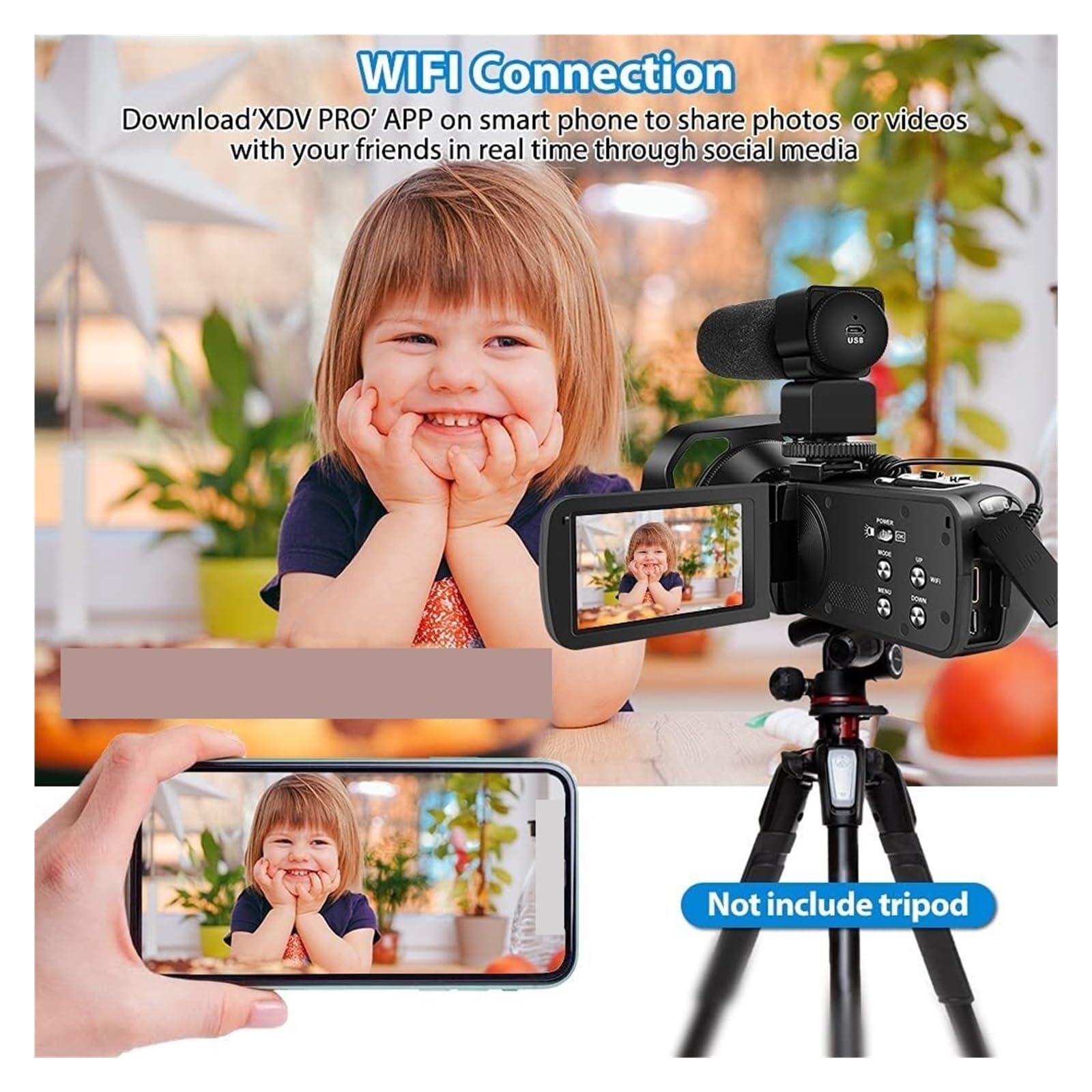 NMBHUS 4K Video Camera for Live Streaming & Vlogging - Digital Camcorder with Wide Angle Lens, Night Vision, 128GB SD Card Included - Perfect for YouTube, Travel Videos, and Home Security Recording