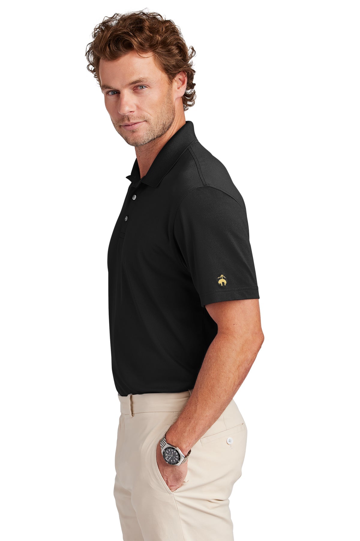 Brooks Brothers Men's Performance Mesh Pique Polo Shirt - Deep Black | Moisture-Wicking & Breathable for Golf, Tennis & Casual Wear