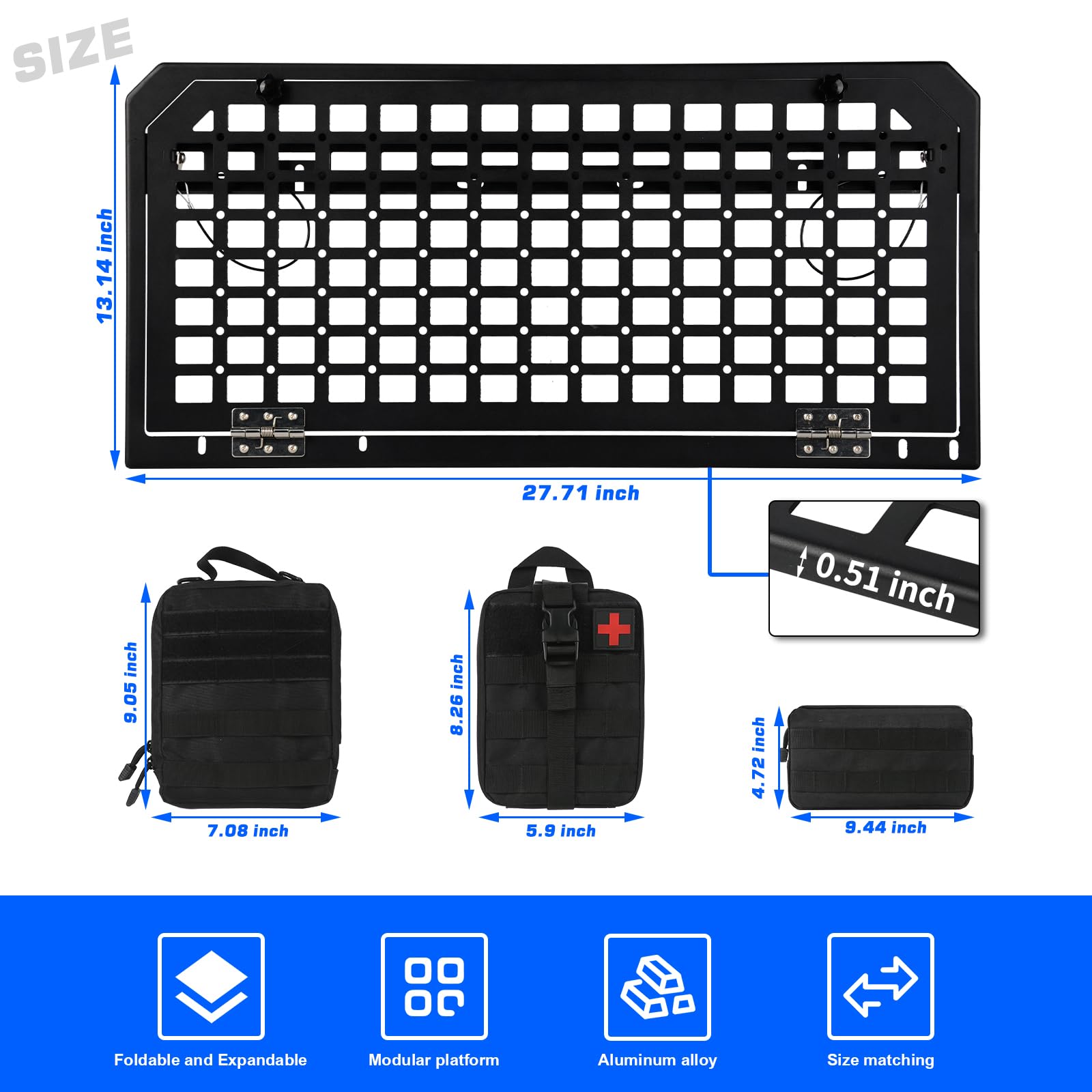 Foldable Tailgate Table with MOLLE Panel & 3 Storage Bags - Rear Cargo Rack Organizer for 2007-2024 Jeep Wrangler JKU JL JLU 4 Door - Perfect for Camping, Off-Roading & Outdoor Adventures