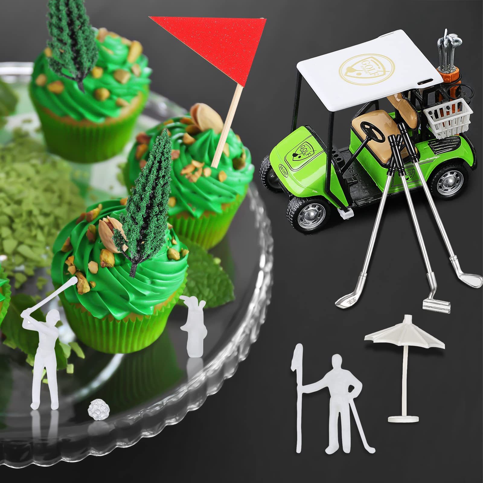 21-Piece Golf Cake Toppers Set - Golf Cart, Clubs, Balls, Trees & Umbrellas for Birthday Cupcake Decorations | Perfect for Golf-Themed Parties, Baby Showers & Retirement Celebrations