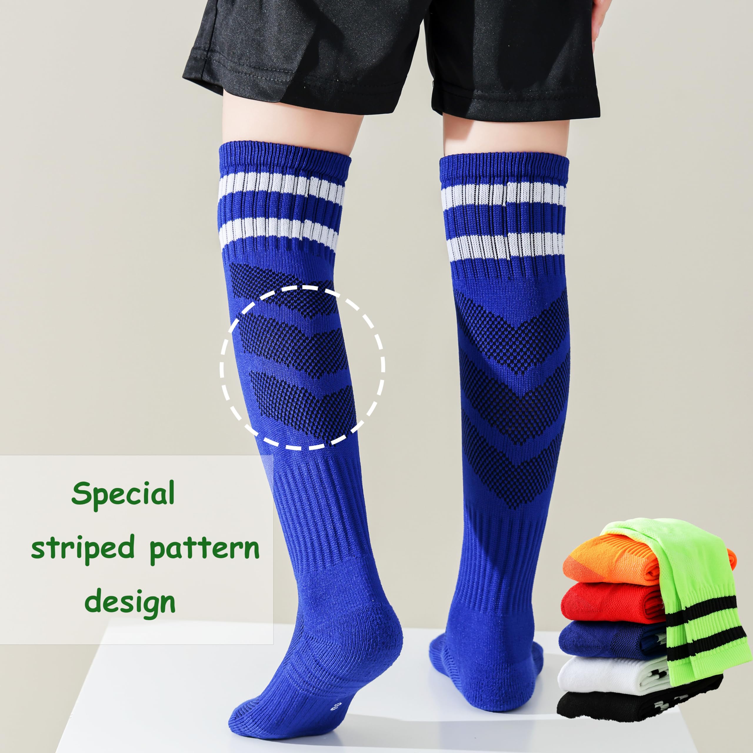 Marchare Boys Soccer Socks - Toddler Athletic Knee High Socks with Stripes for Boys & Girls - Perfect for Football, Training & Sports Activities