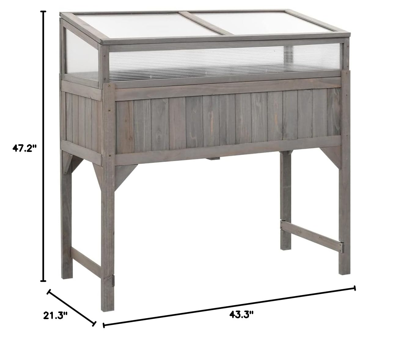 43.3x21.3x47.2 Inch Solid Fir Wood Raised Garden Bed with Greenhouse Cover - Outdoor Planter Box for Balcony, Patio & Yard - Perfect for Growing Vegetables, Flowers & Herbs