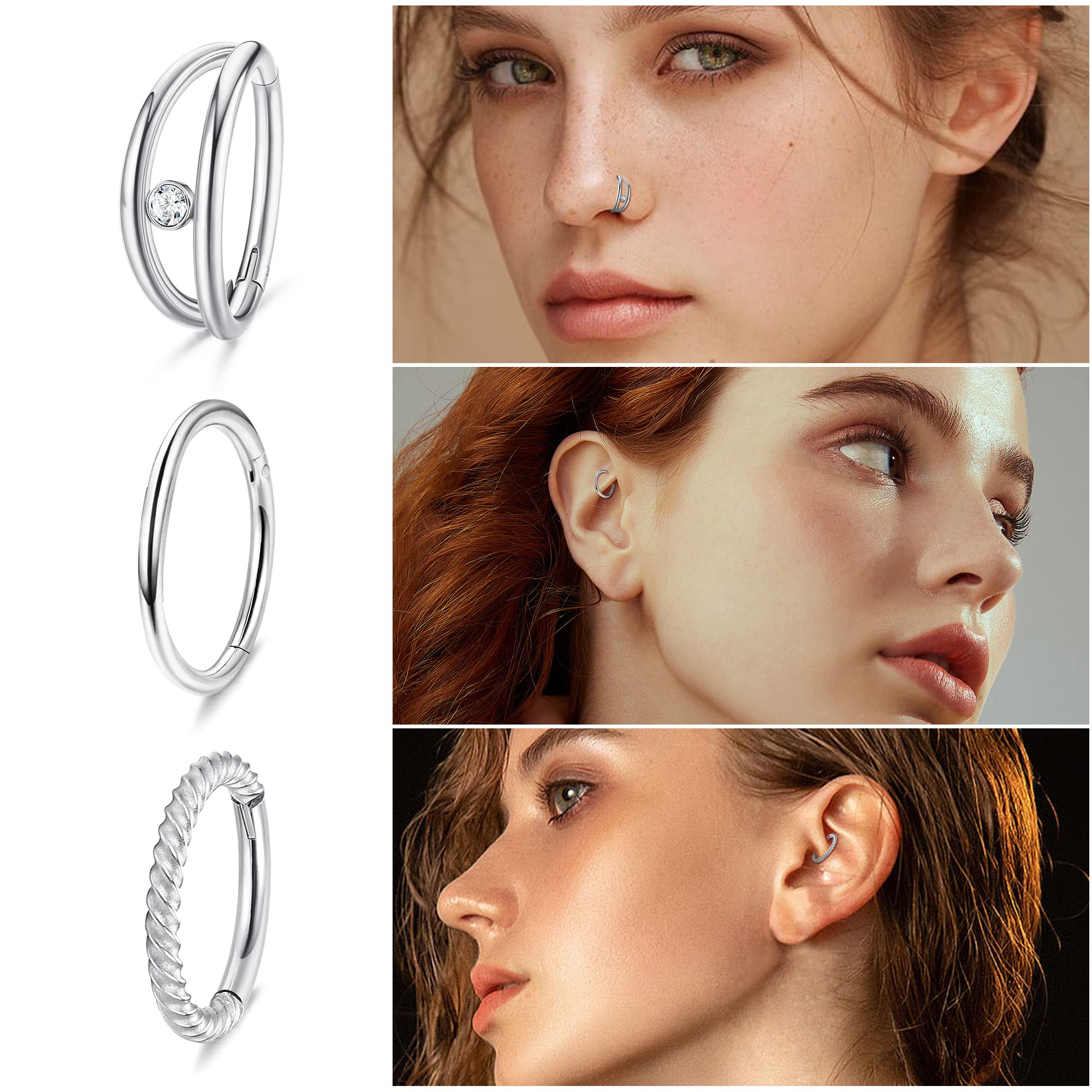 20 Pcs Stainless Steel Cartilage Earrings Set - Helix, Tragus, Daith Piercing Hoops with Flat Back & Ball Studs for Women | Hypoallergenic Body Jewelry for Everyday Wear & Special Occasions