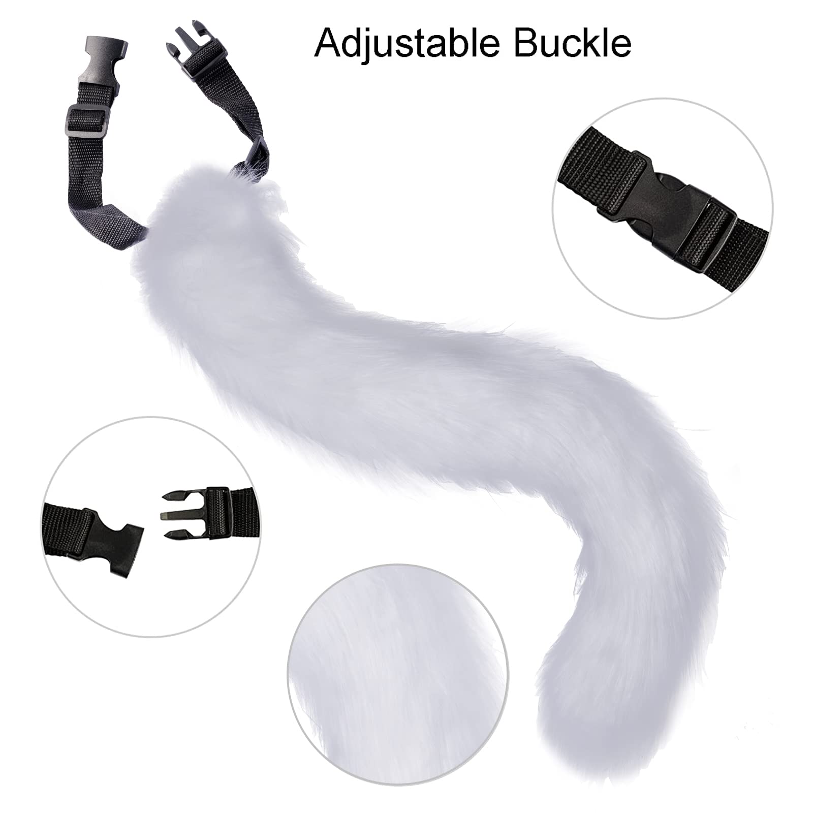 Faux Fur Wolf Fox Tail Hair Clips with Ears & Gloves Set - Halloween Christmas Cosplay Costume Accessories for Party Dress Up & Role Play