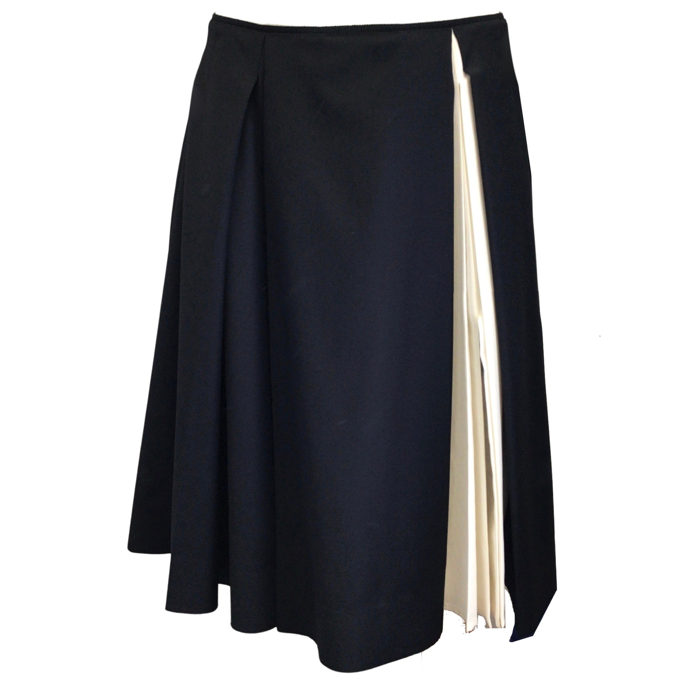 Alexandre Blanc Black & Ivory Pleated Wool Skirt for Women | Elegant Winter Midi Skirt | Perfect for Office, Parties & Holiday Outfits