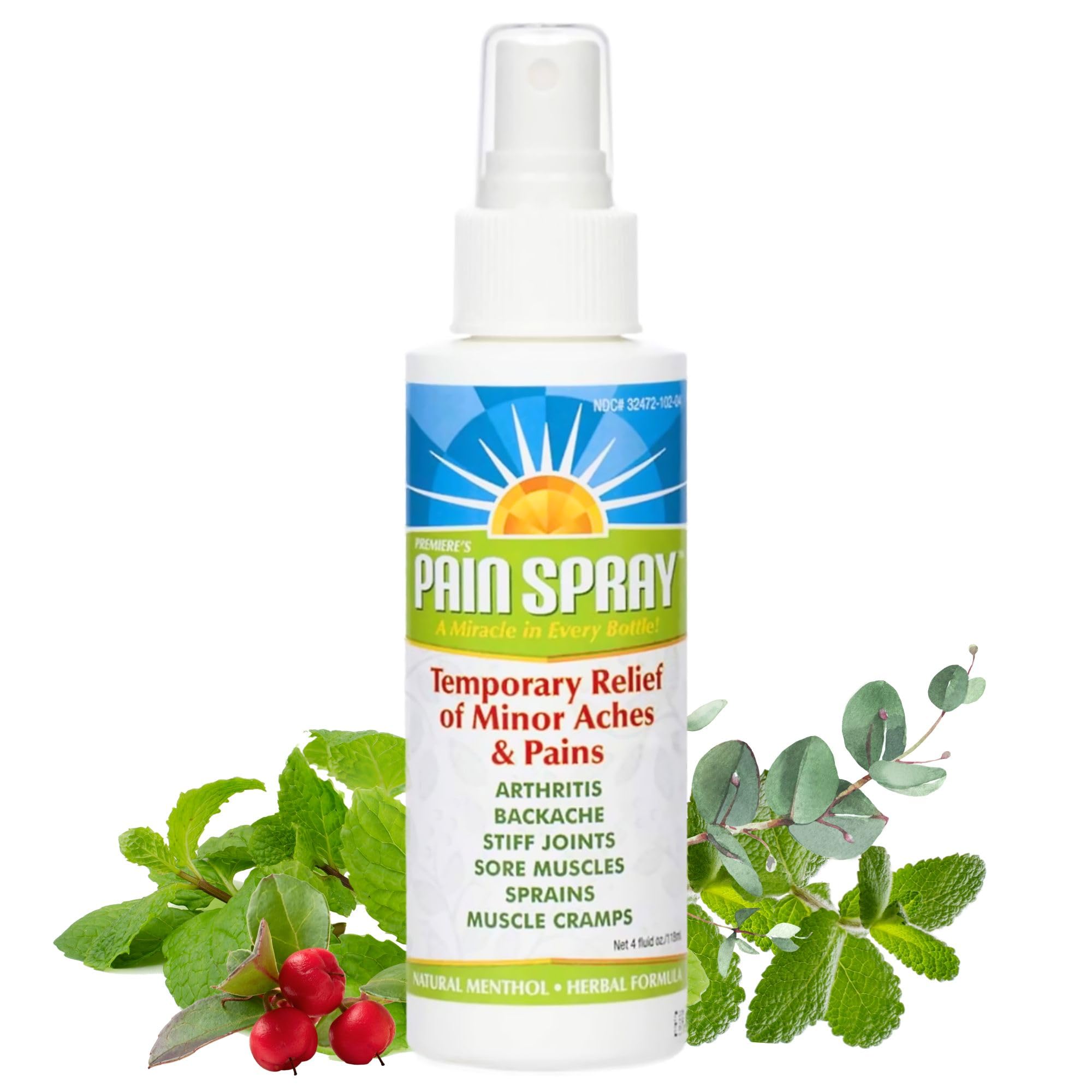 Premiere's All-Natural Pain Relief Spray with Menthol & Peppermint Oil - Herbal Blend for Joint Pain, Muscle Soreness, Sprains, Cramps & Sports Injuries - Fast-Acting Formula for Back, Neck & Shoulder Aches - Perfect for Post-Workout Recovery & Daily Pain Management (1 Pack)