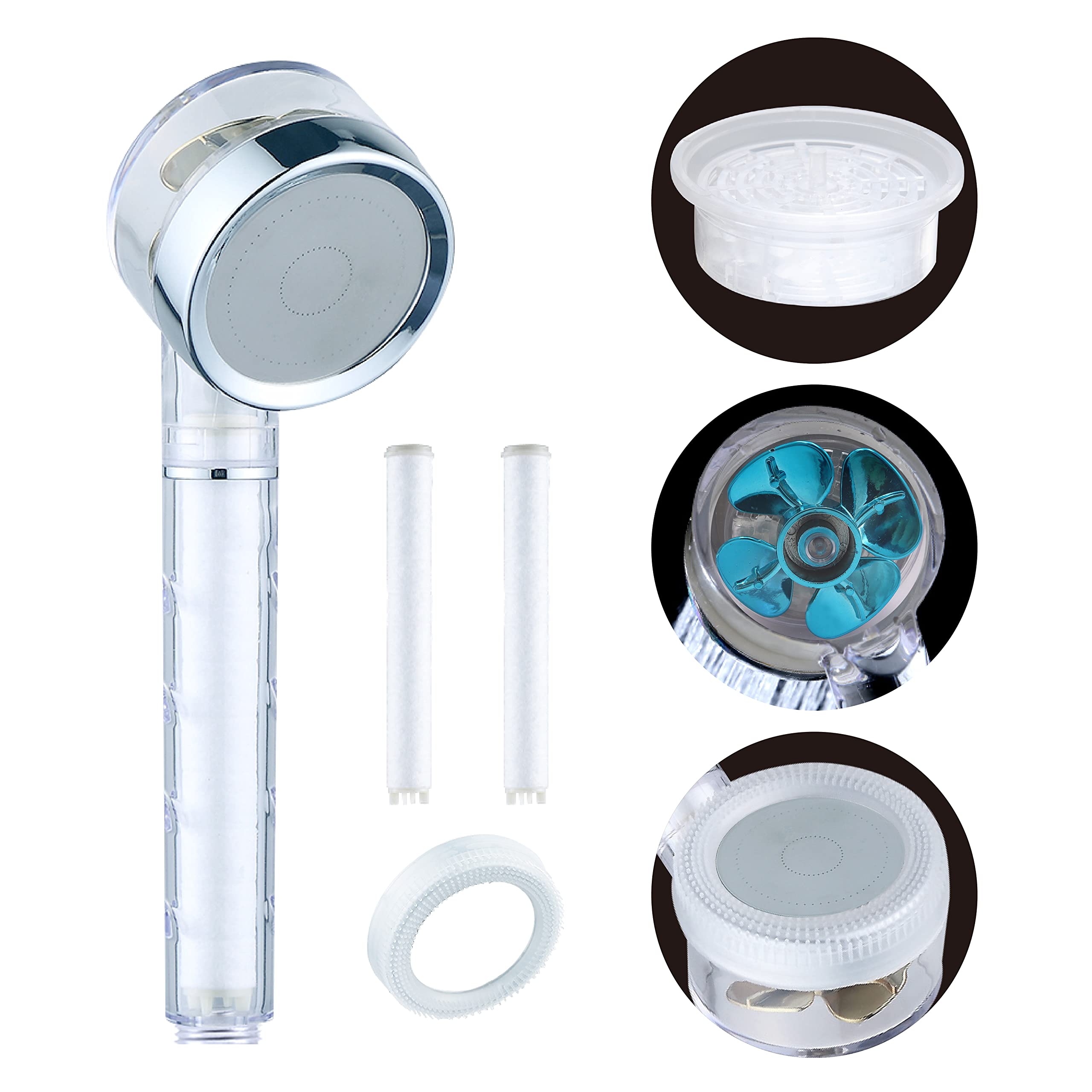 Seifalior High Pressure Shower Head with Turbo Fan Water Propeller - Dual Water Filters Handheld Showerhead for Water Saving & Skin Care - Perfect for Home, Bathroom, Spa & RV Use (Blue)