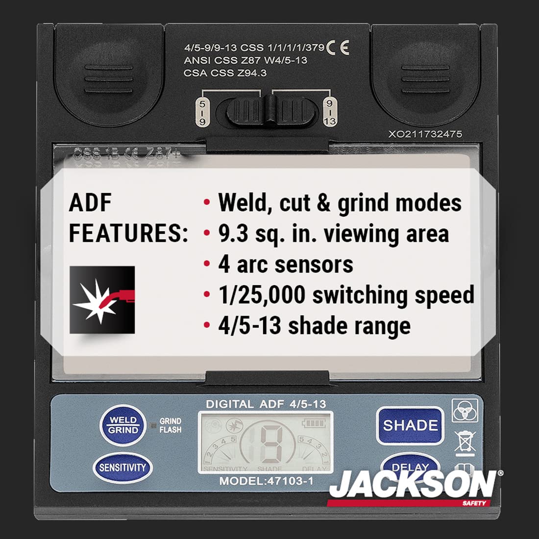 Jackson Safety Premium Auto Darkening Welding Helmet with ADF - Ultra Lightweight Welding Hood ANSI Z87.1 Certified - for MIG, TIG, Arc Welding & Metal Fabrication (Multiple Styles Available)